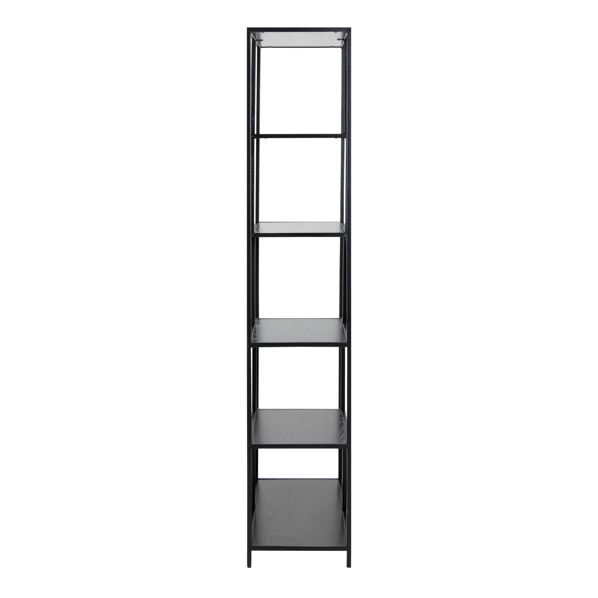 Seaford Tall Black Metal Bookcase with 5 Black Shelves