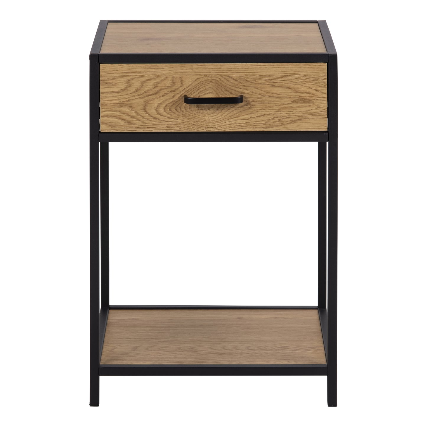 Seaford Bedside Table with 1 Drawer in Black & Oak