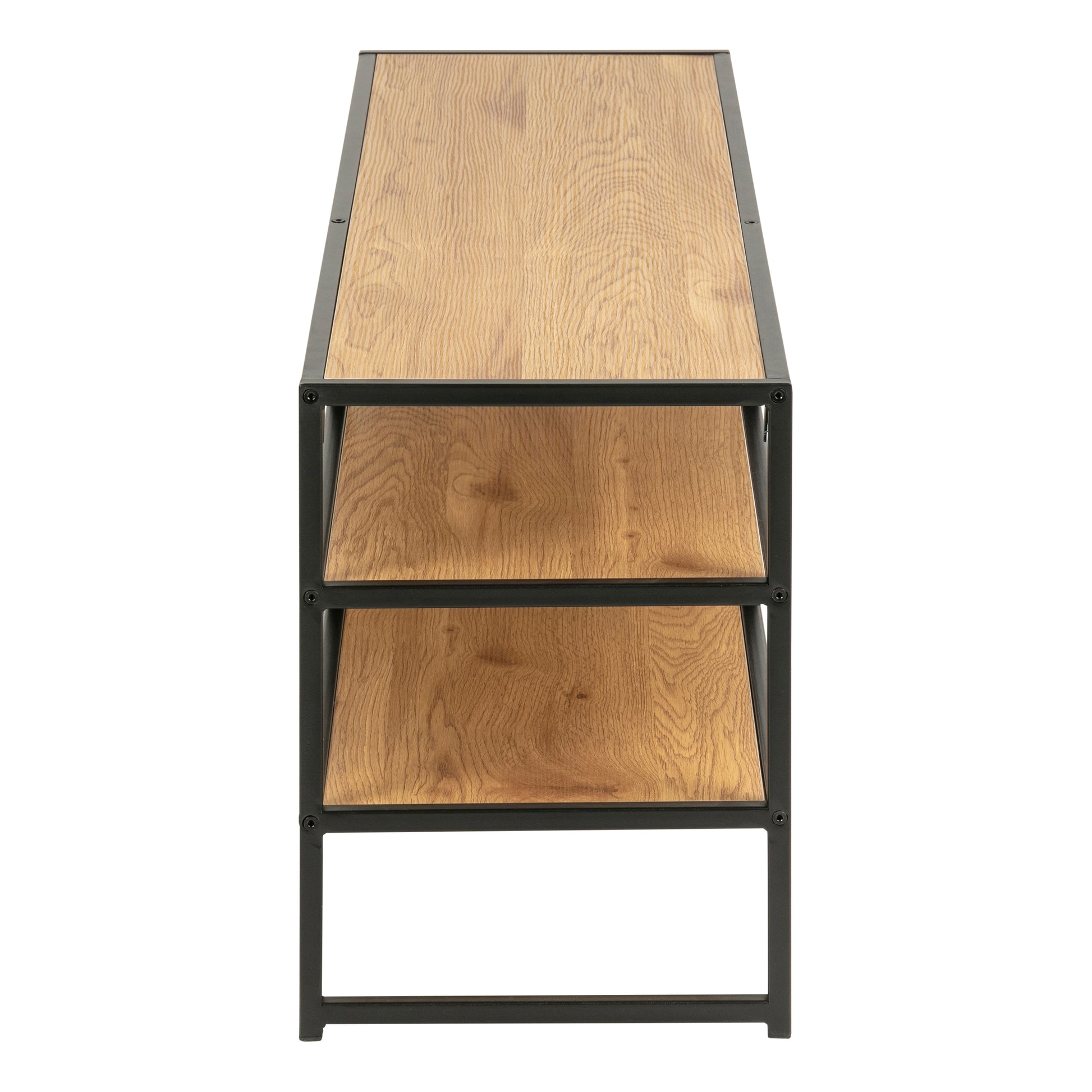 Seaford Black Metal Open TV Unit with 3 Oak Shelves