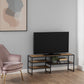 Seaford Black Metal Open TV Unit with 3 Oak Shelves