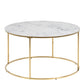 Bolton -A1 Round Coffee Table with White Crystal Clear Marble Glass Top & Gold Base