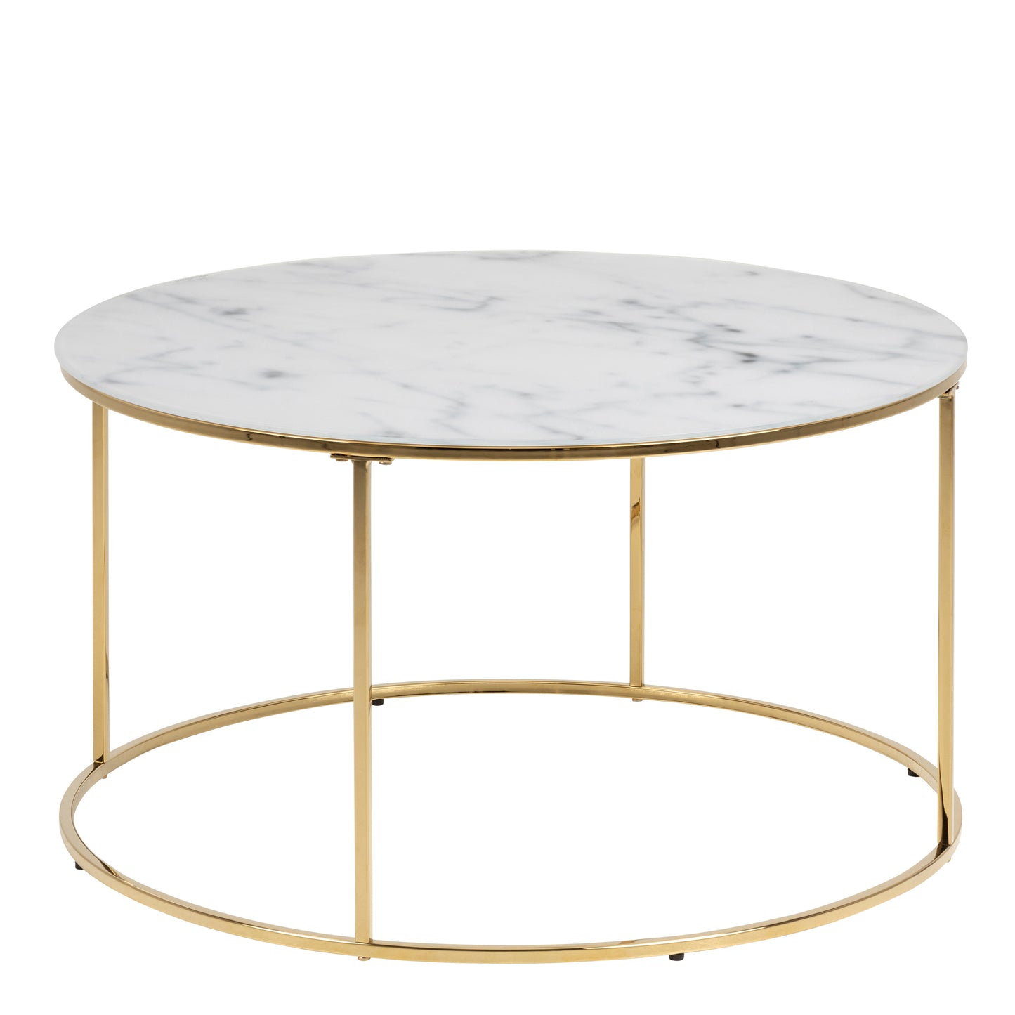 Bolton -A1 Round Coffee Table with White Crystal Clear Marble Glass Top & Gold Base