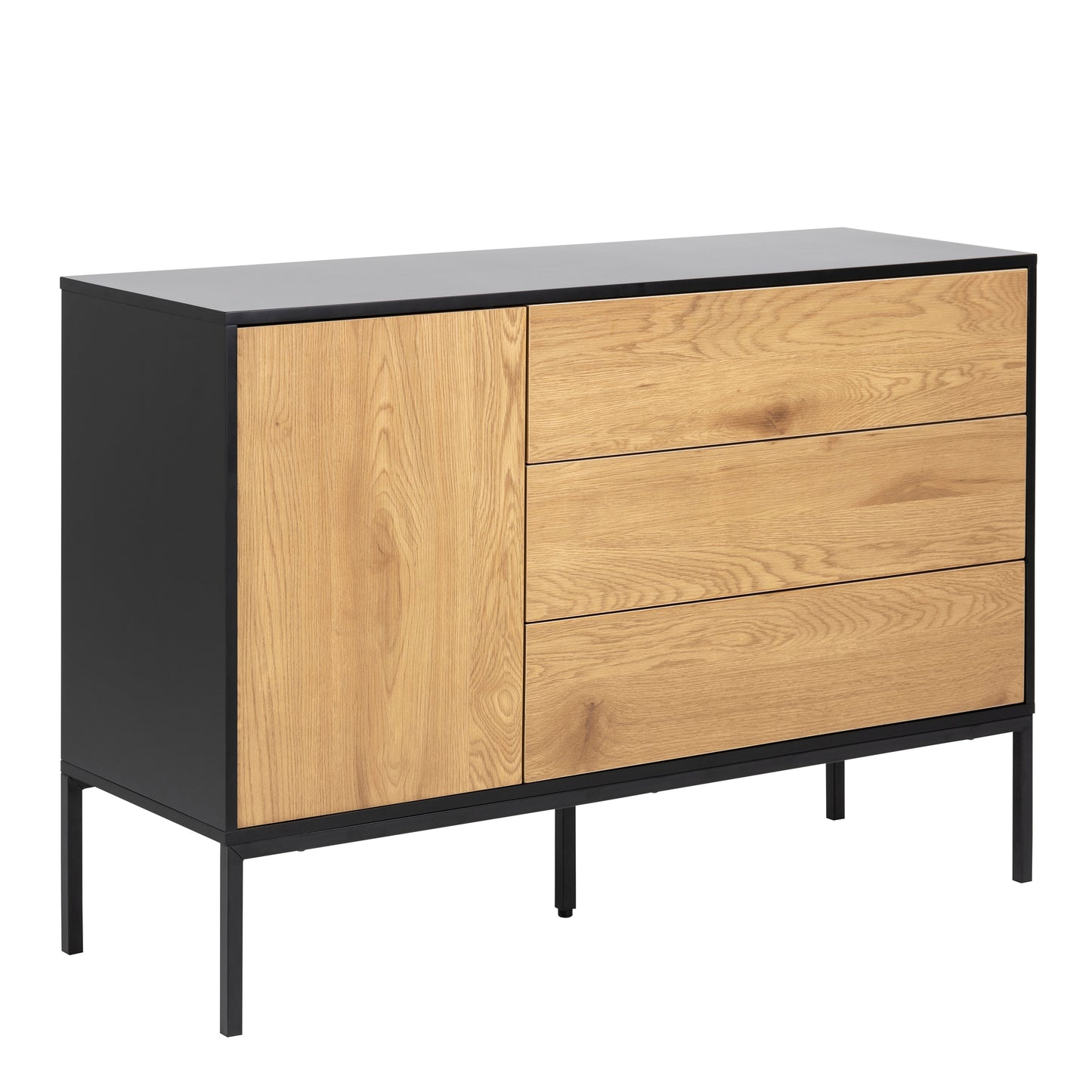 Seaford 1 Door 3 Drawer Small Sideboard in Black & Oak