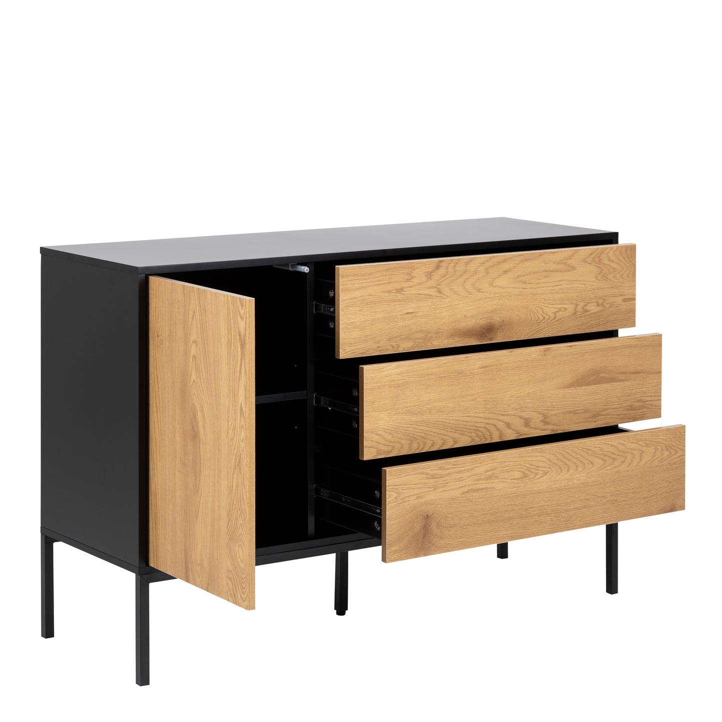 Seaford 1 Door 3 Drawer Small Sideboard in Black & Oak