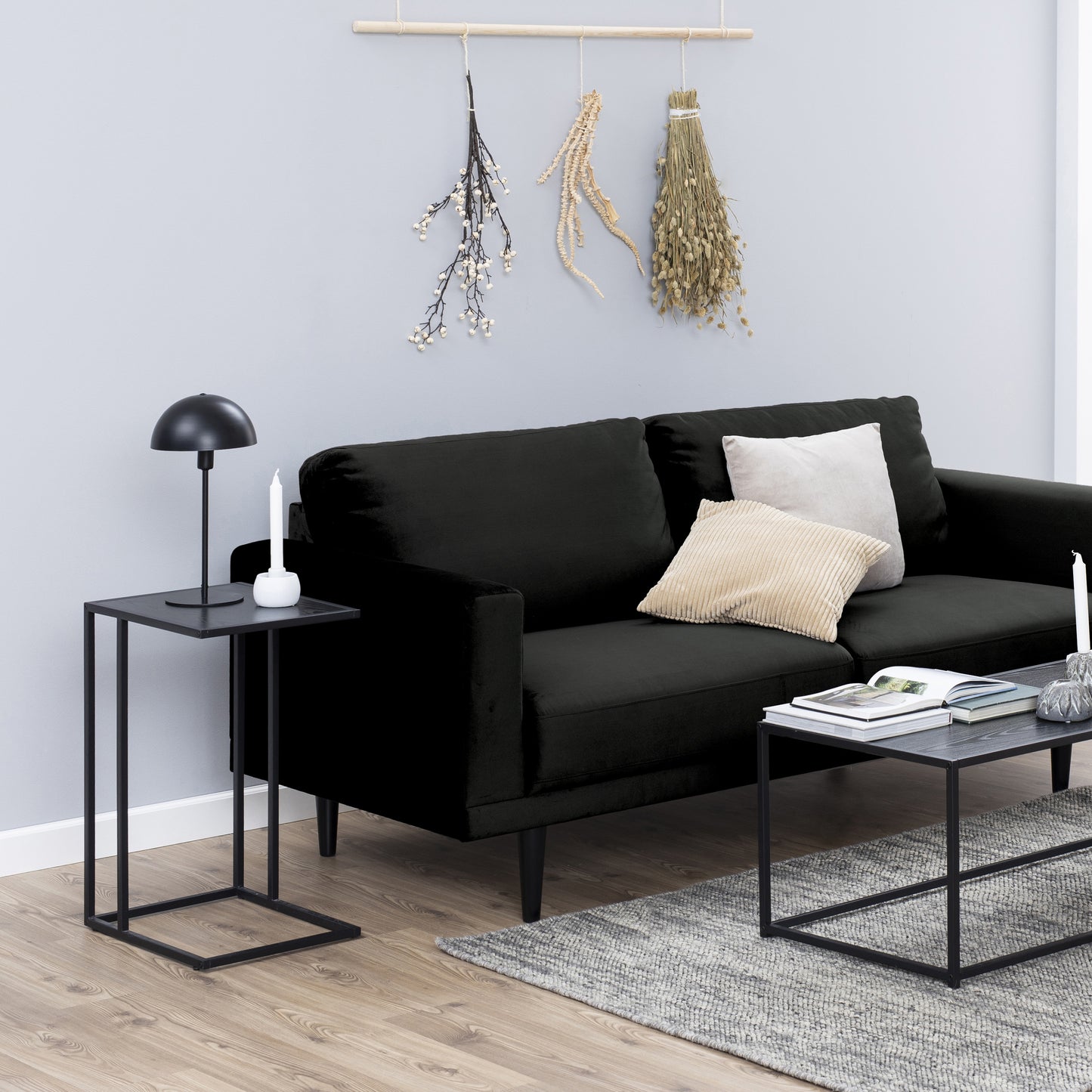 Seaford Black Metal Side Table with Black Top