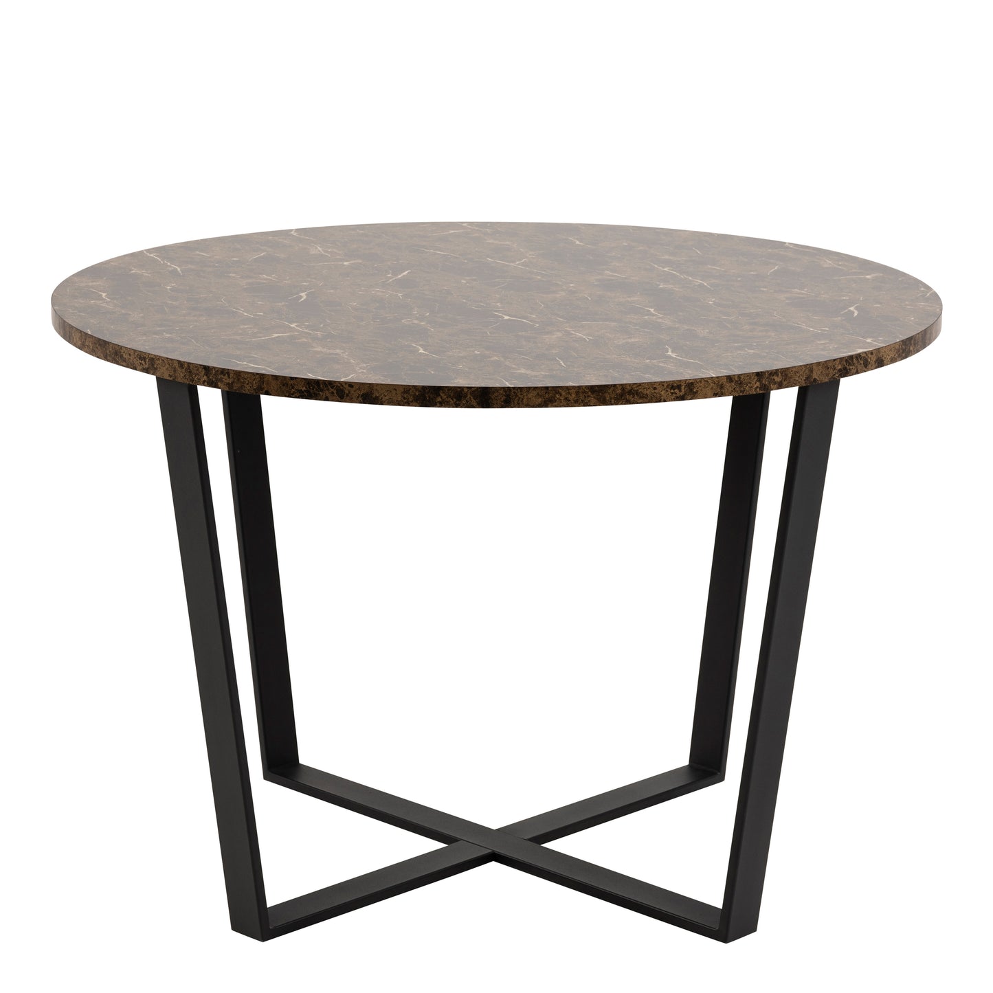 Amble Round Dining Table with Brown Marble Melamine Top & Black Legs