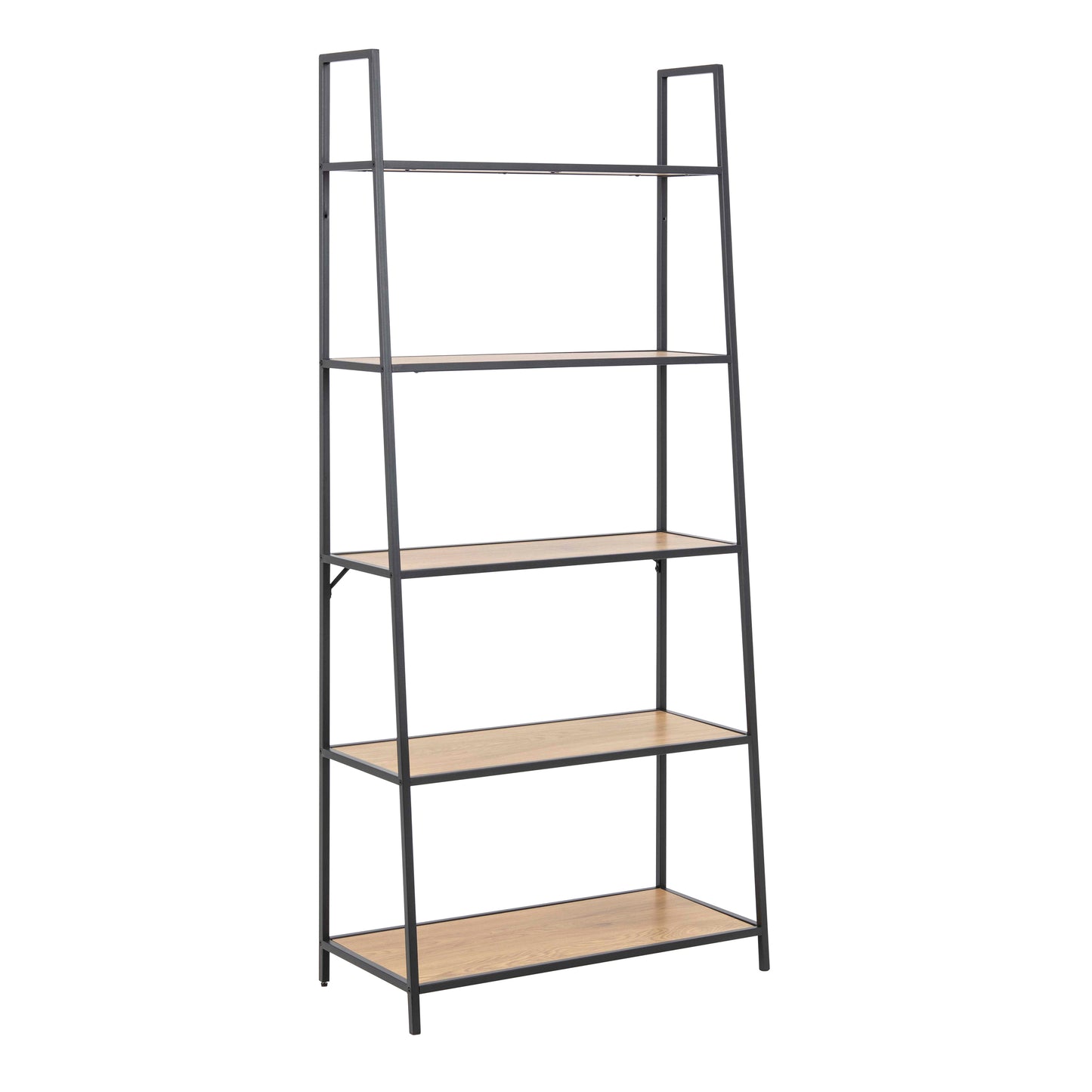 Seaford Black Metal Ladder Bookcase with 5 Oak Shelves