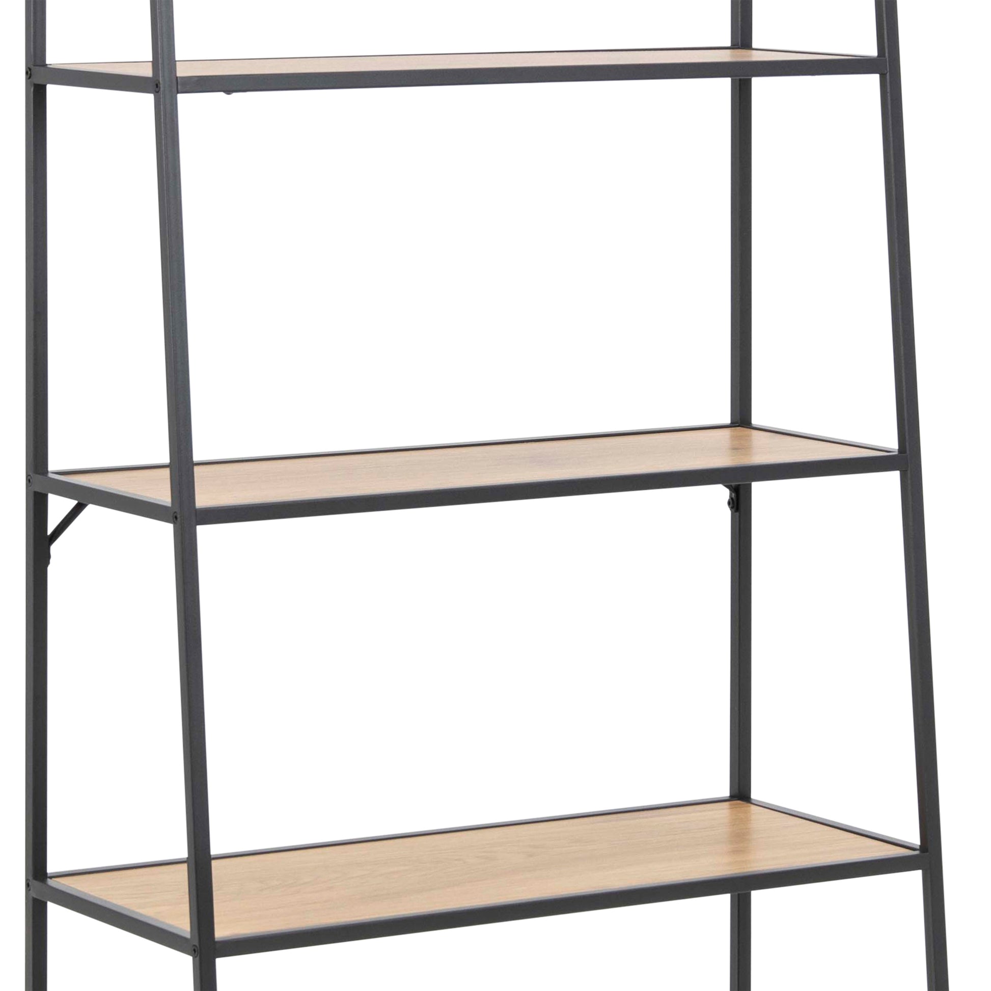 Seaford Black Metal Ladder Bookcase with 5 Oak Shelves