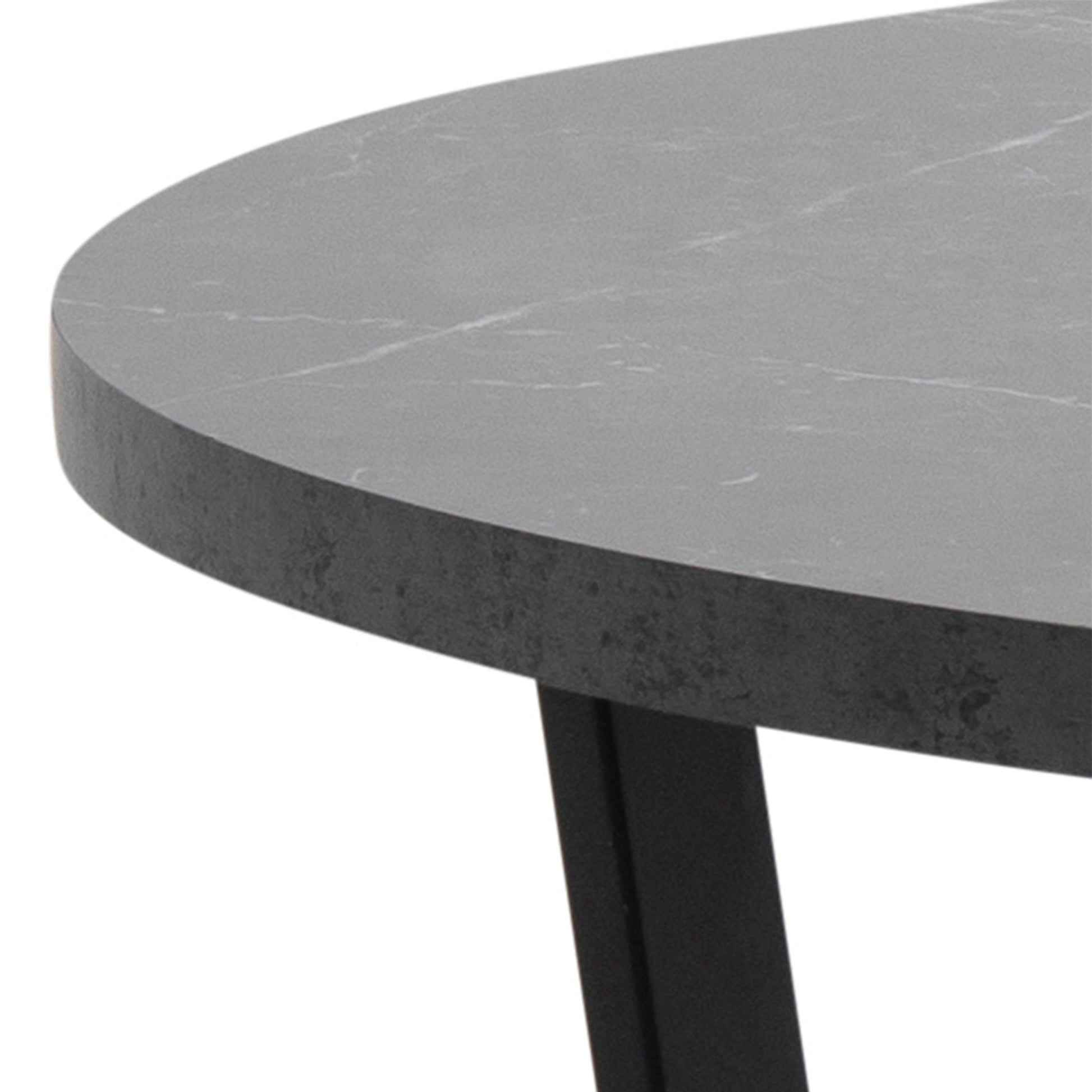 Amble Round Dining Table with Black Marble Melamine Top & Black Legs