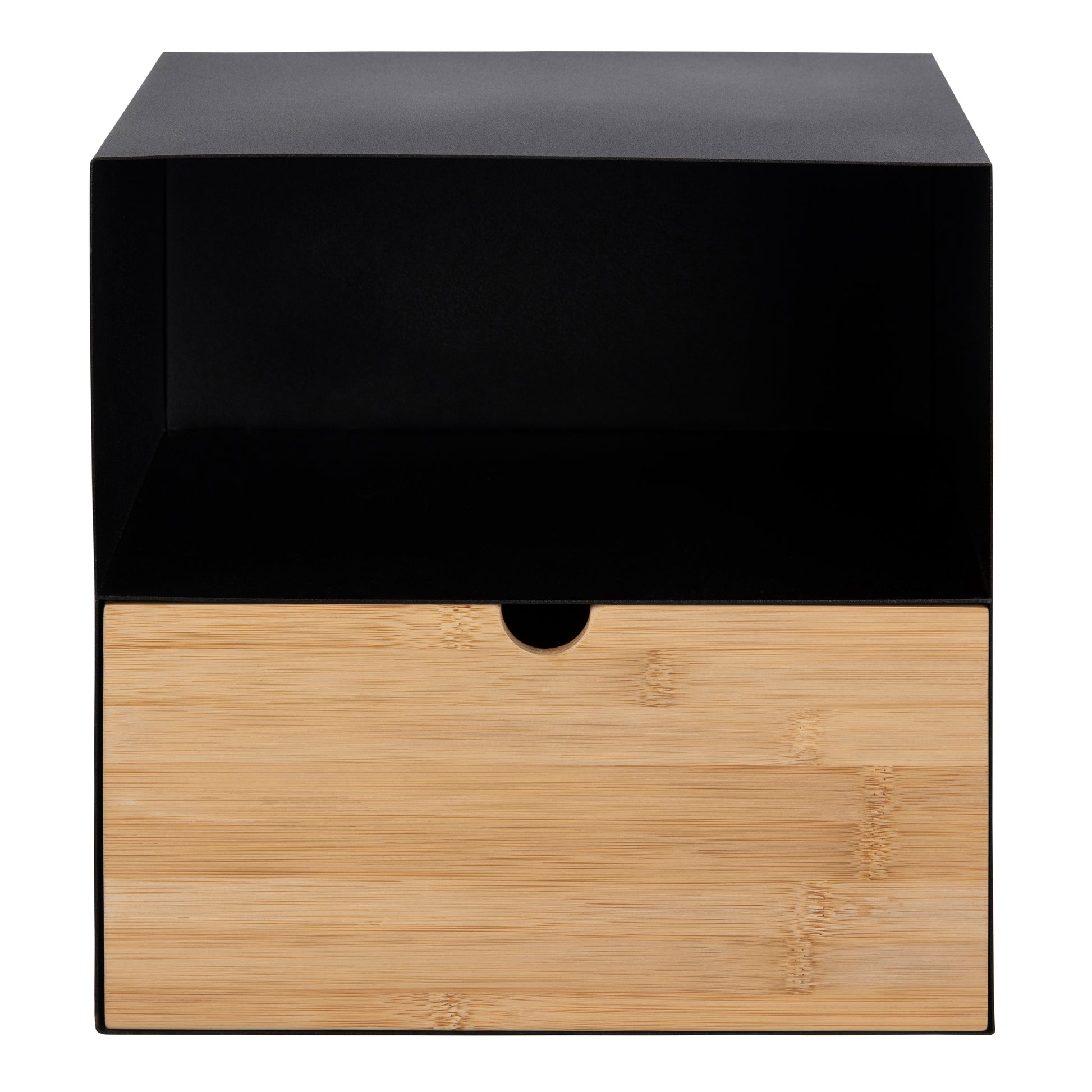 Joliet 1 Drawer Wallmounted Bedside Table in Black & Bamboo