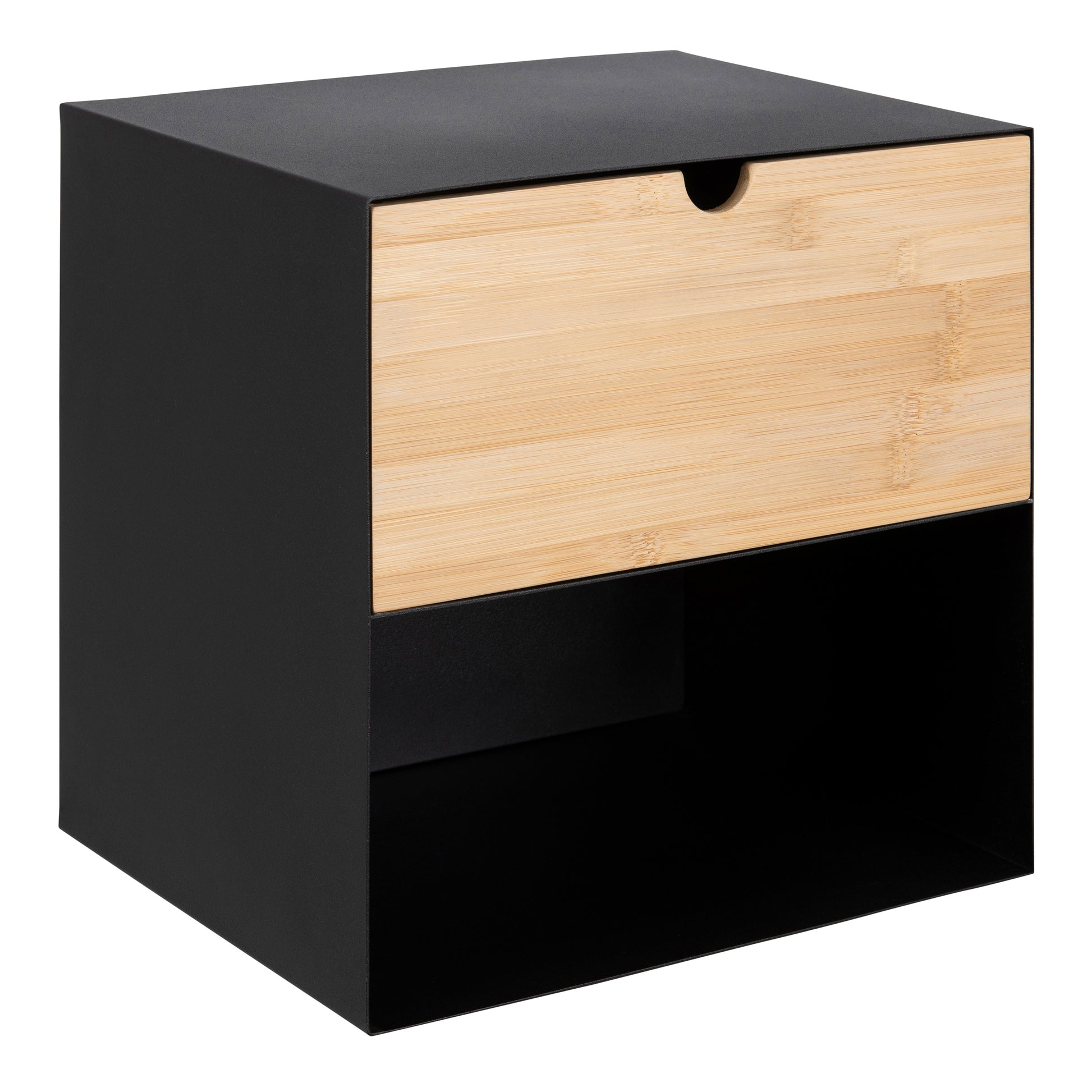 Joliet 1 Drawer Wallmounted Bedside Table in Black & Bamboo