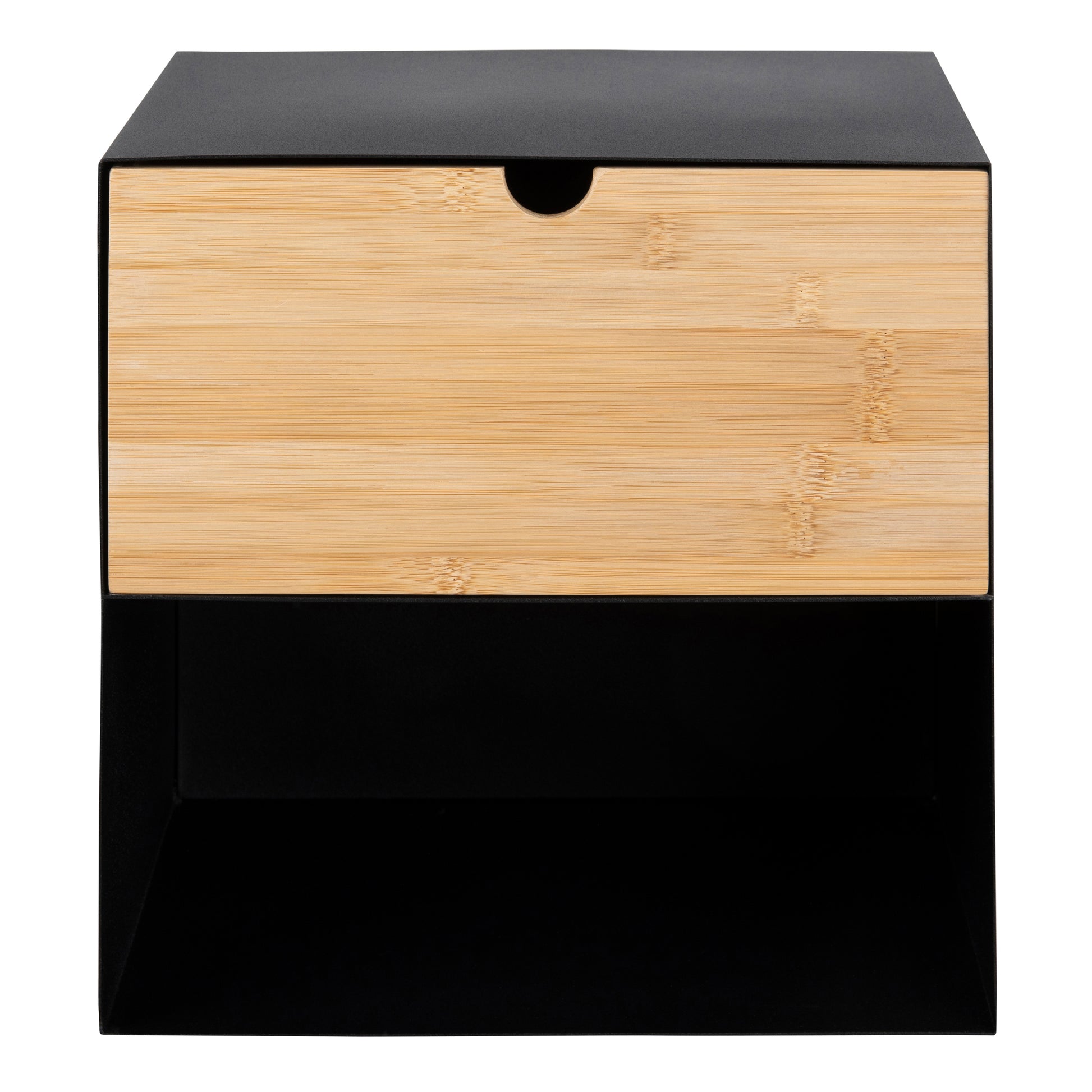 Joliet 1 Drawer Wallmounted Bedside Table in Black & Bamboo