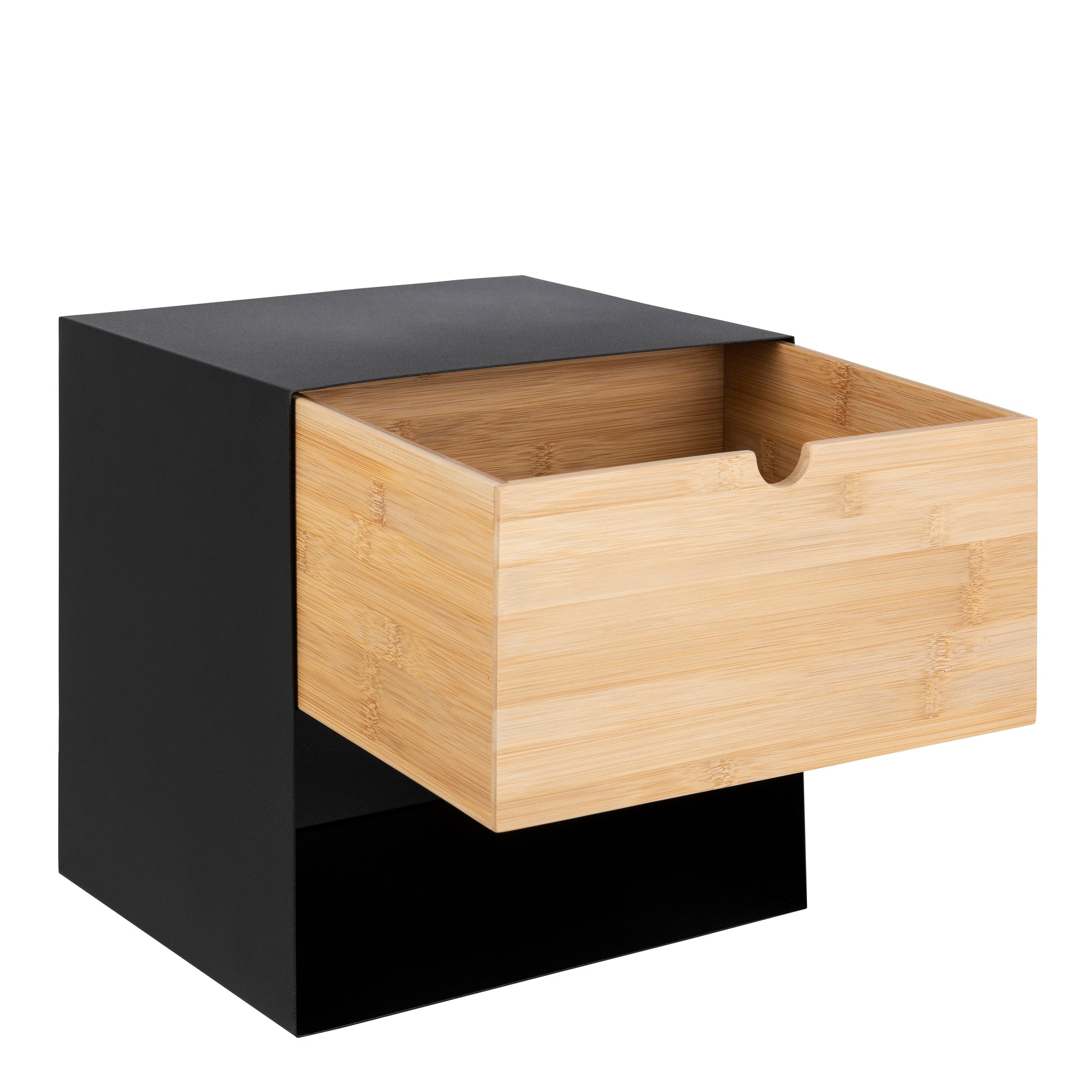 Joliet 1 Drawer Wallmounted Bedside Table in Black & Bamboo