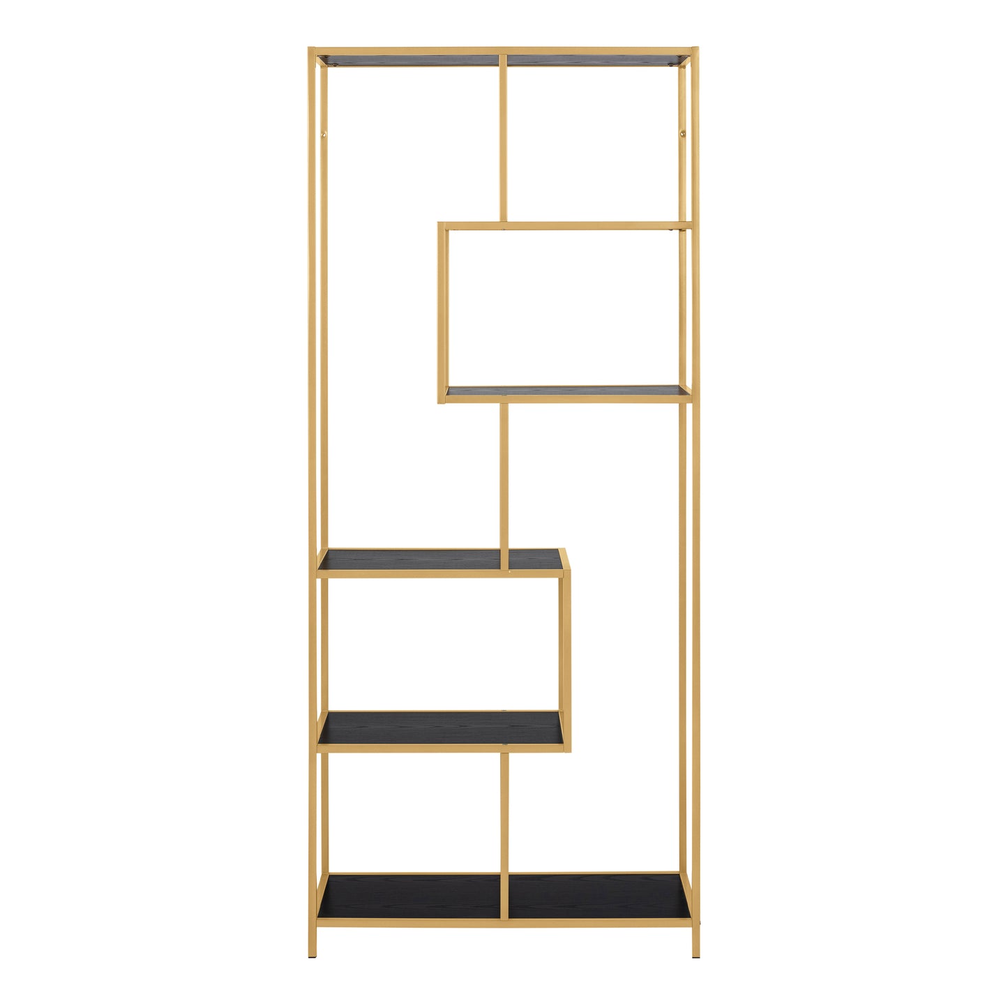 Seaford Tall Gold Metal Bookcase with 5 Black Shelves