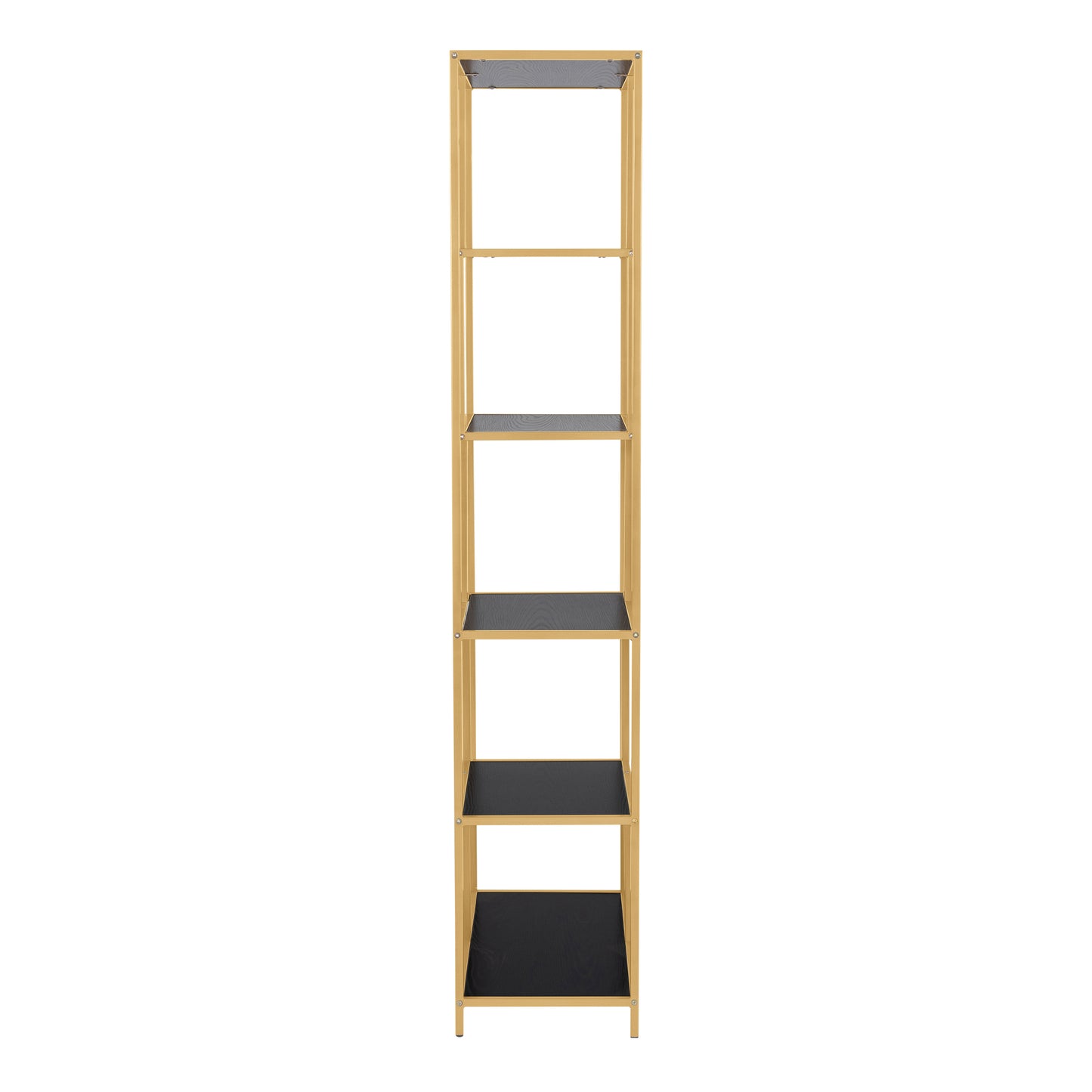 Seaford Tall Gold Metal Bookcase with 5 Black Shelves