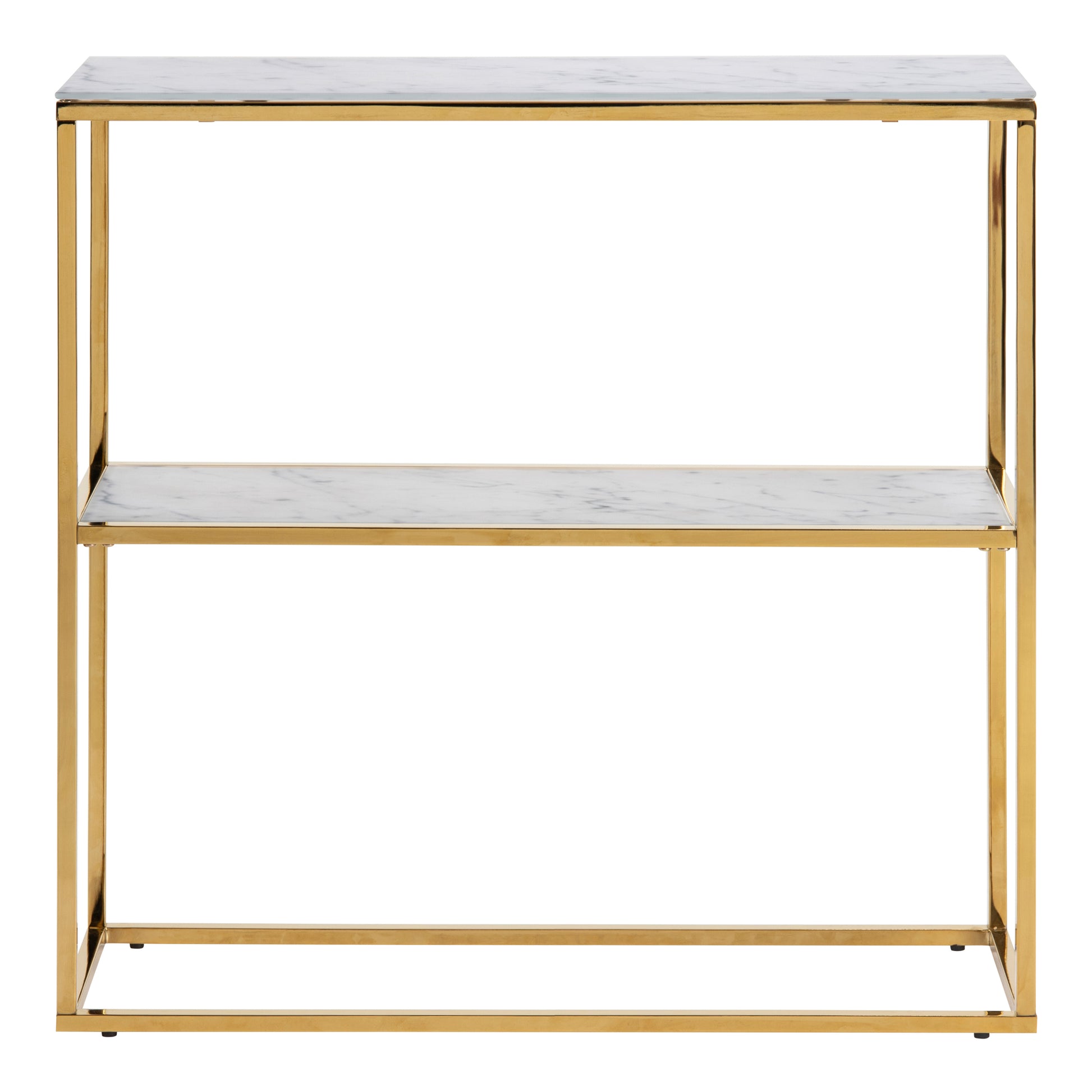 Alisma Console Table with White Crystal Clear Marble Glass Top & Gold Legs