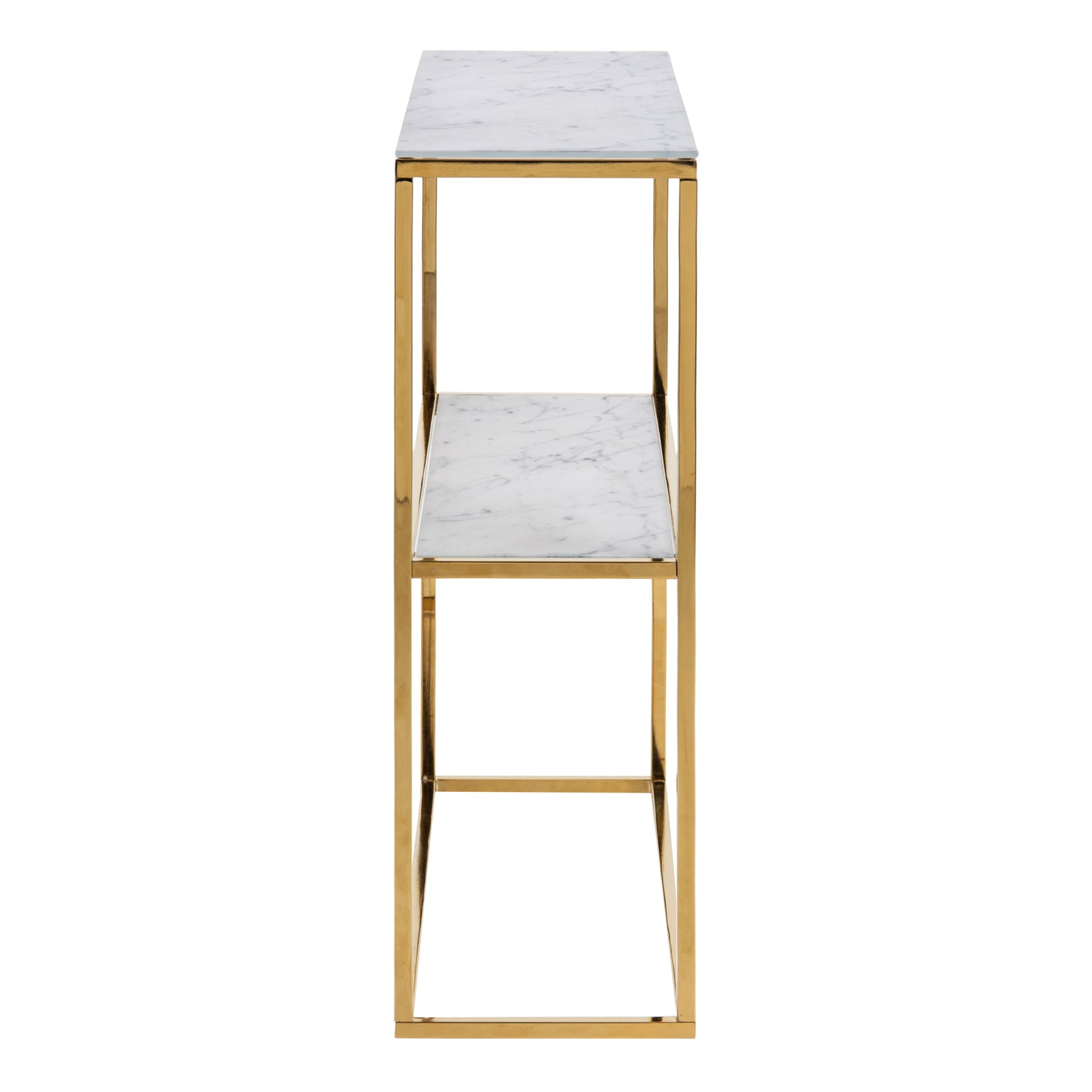 Alisma Console Table with White Crystal Clear Marble Glass Top & Gold Legs