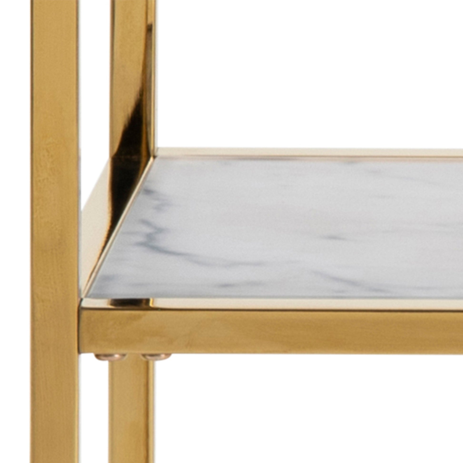 Alisma Console Table with White Crystal Clear Marble Glass Top & Gold Legs