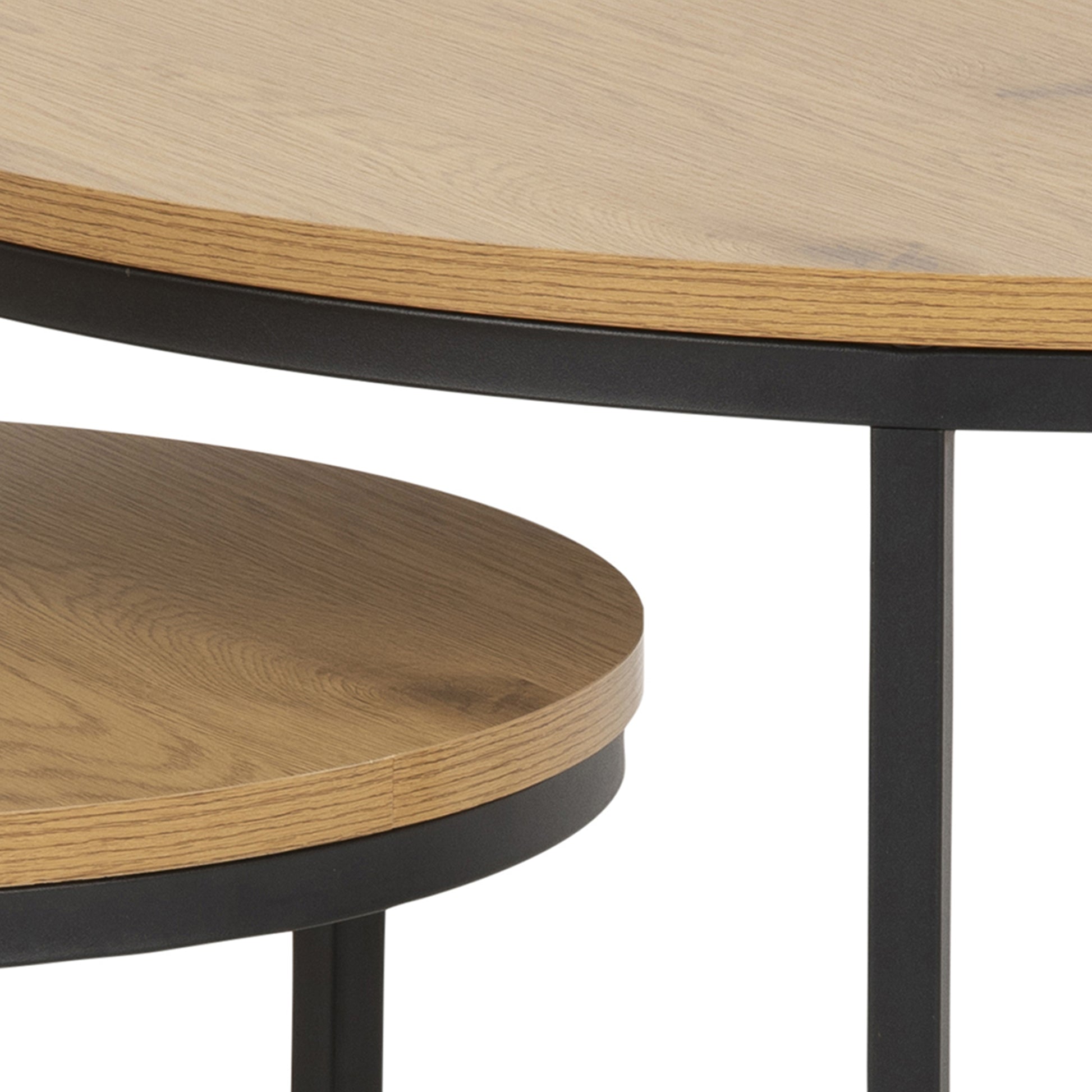 Spiro Round Coffee Table Set with Oak Top & Black Legs