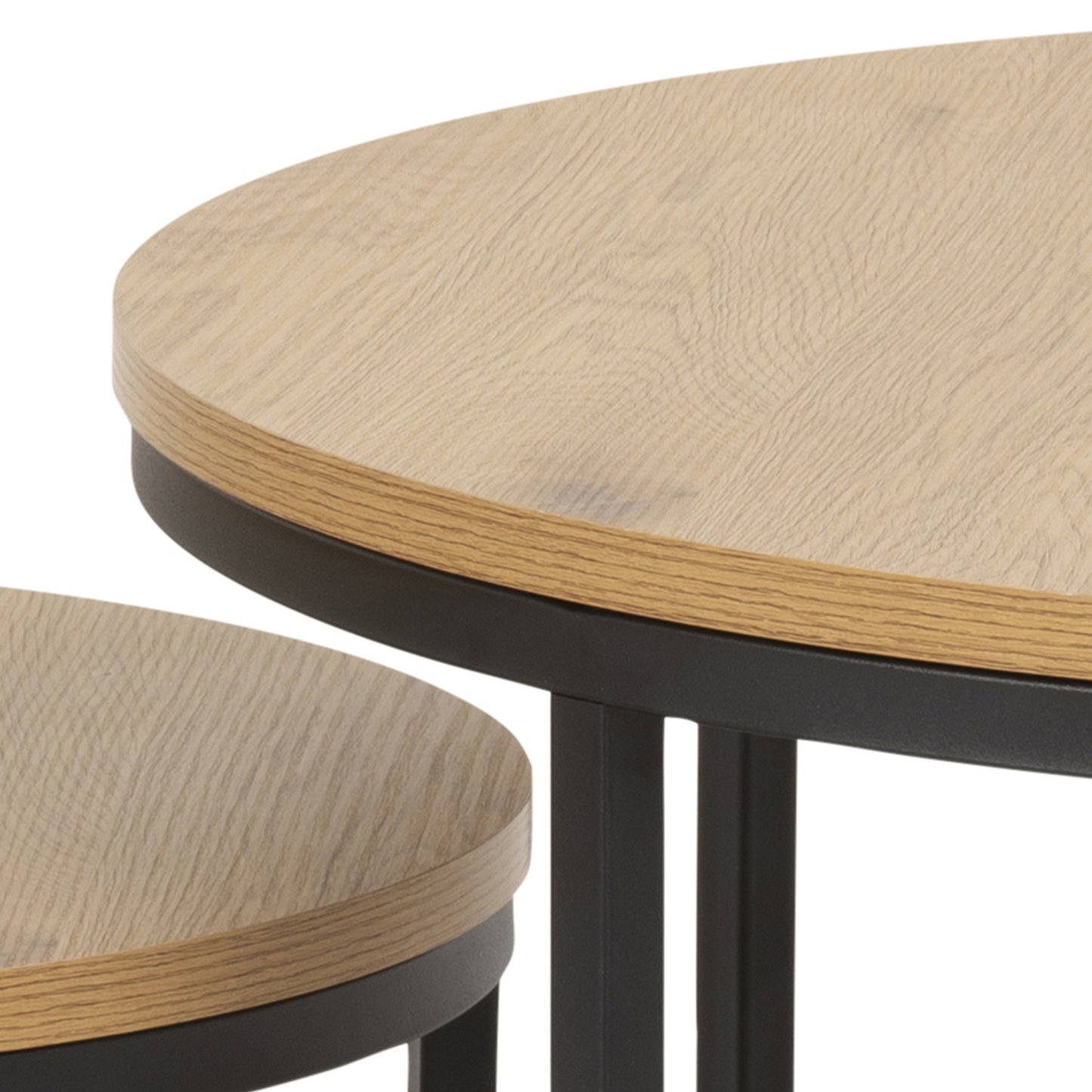 Spiro Round Coffee Table Set with Oak Top & Black Legs