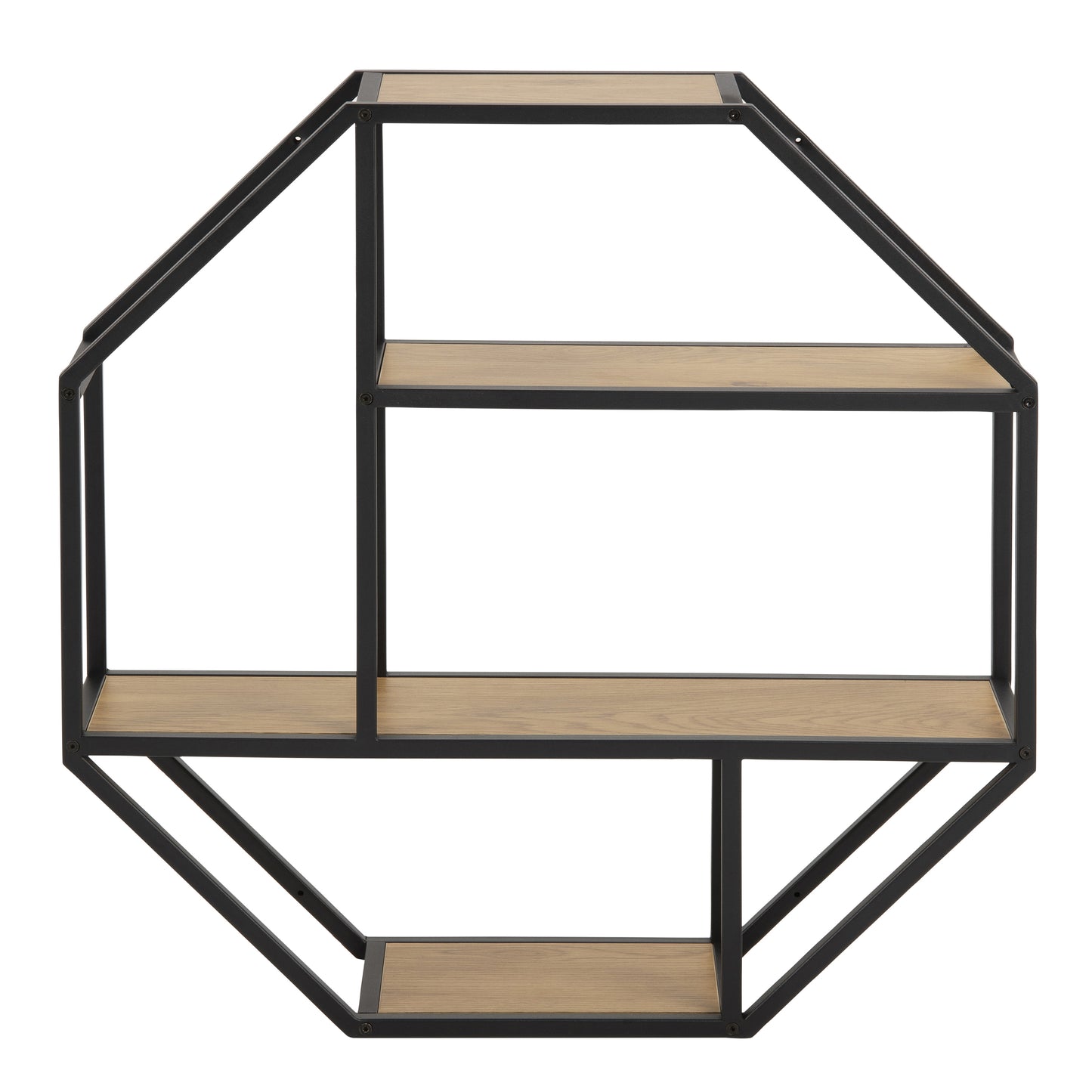 Seaford Octagonal Metal Wall Shelf in Black & Oak