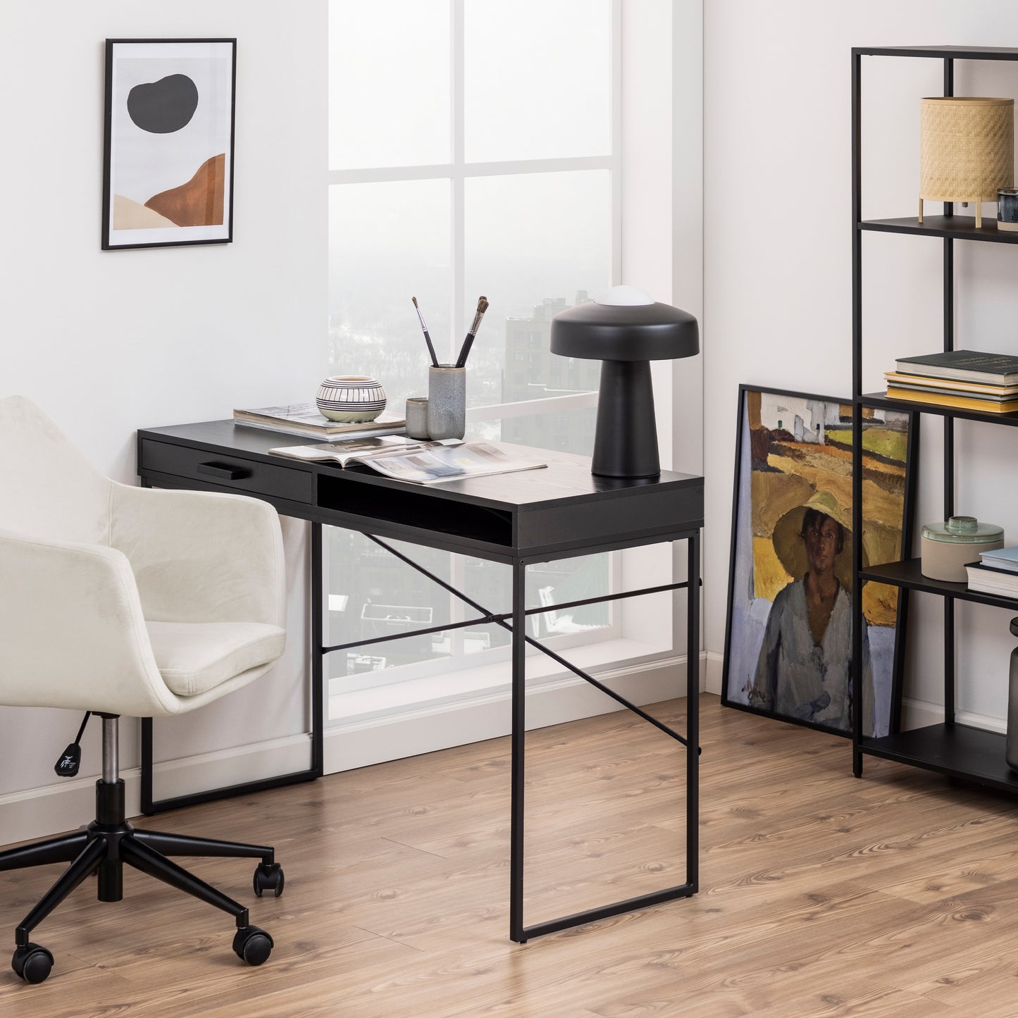 Seaford 1 Drawer Office Desk in Ash Black