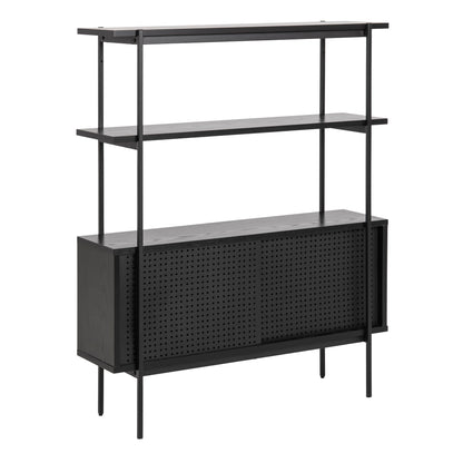 Angus Small Bookcase with 2 Sliding Doors in Black