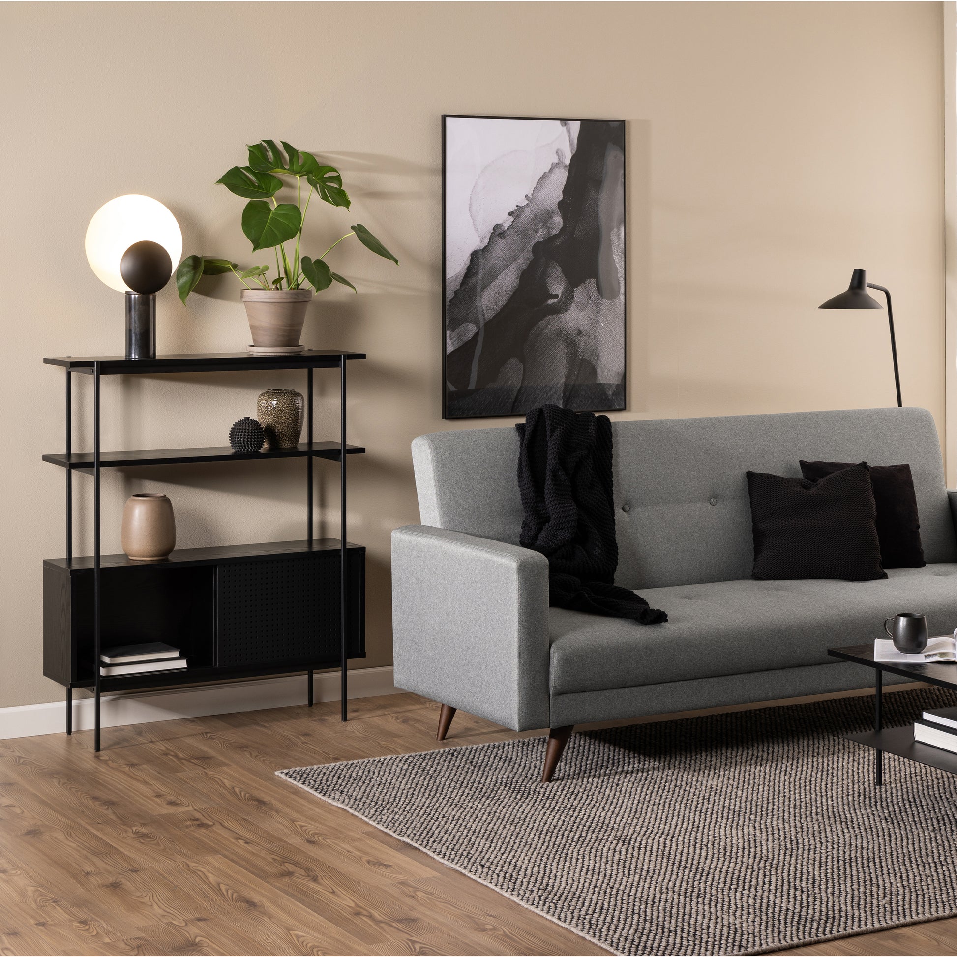 Angus Small Bookcase with 2 Sliding Doors in Black