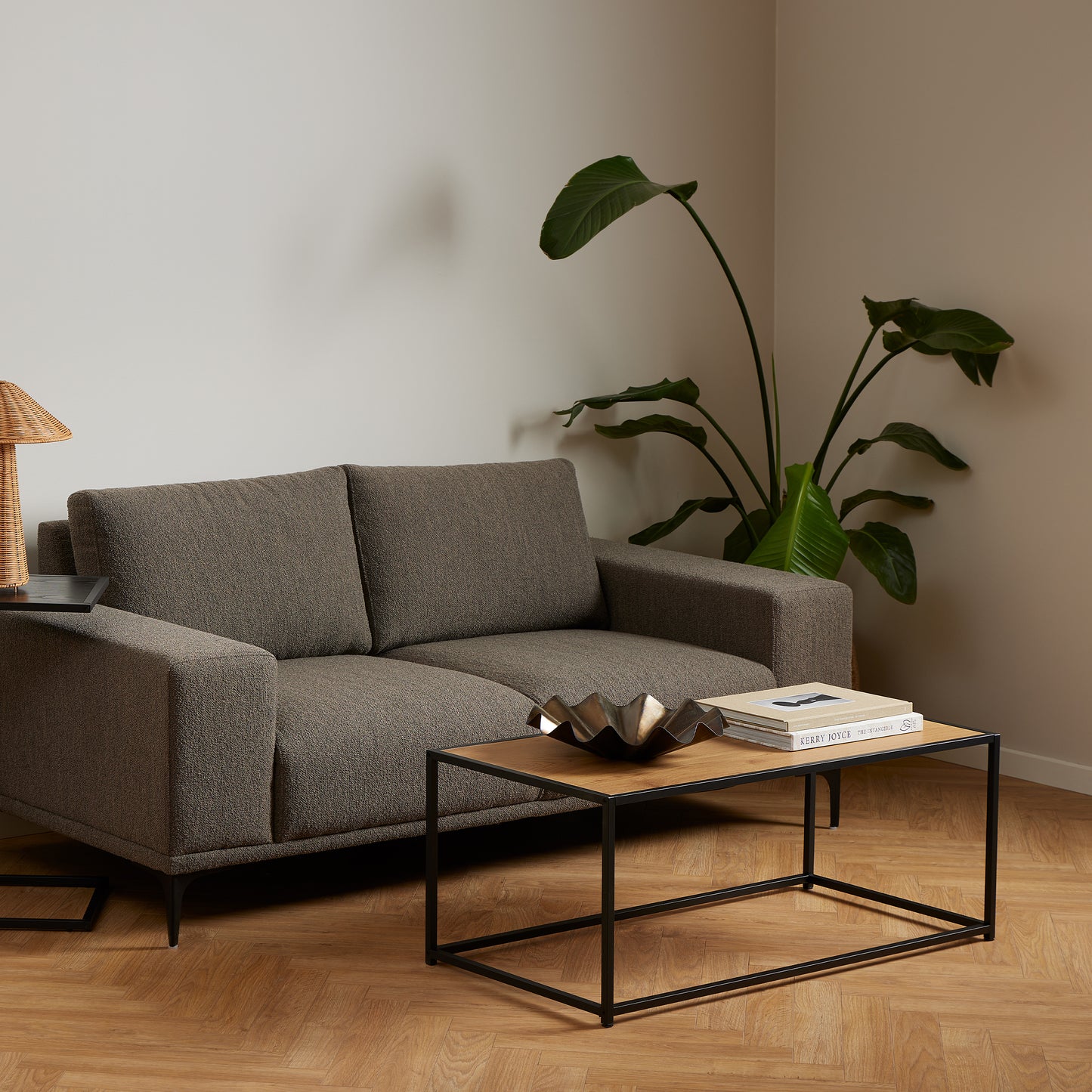 Seaford Black Metal Coffee Table with Oak Top