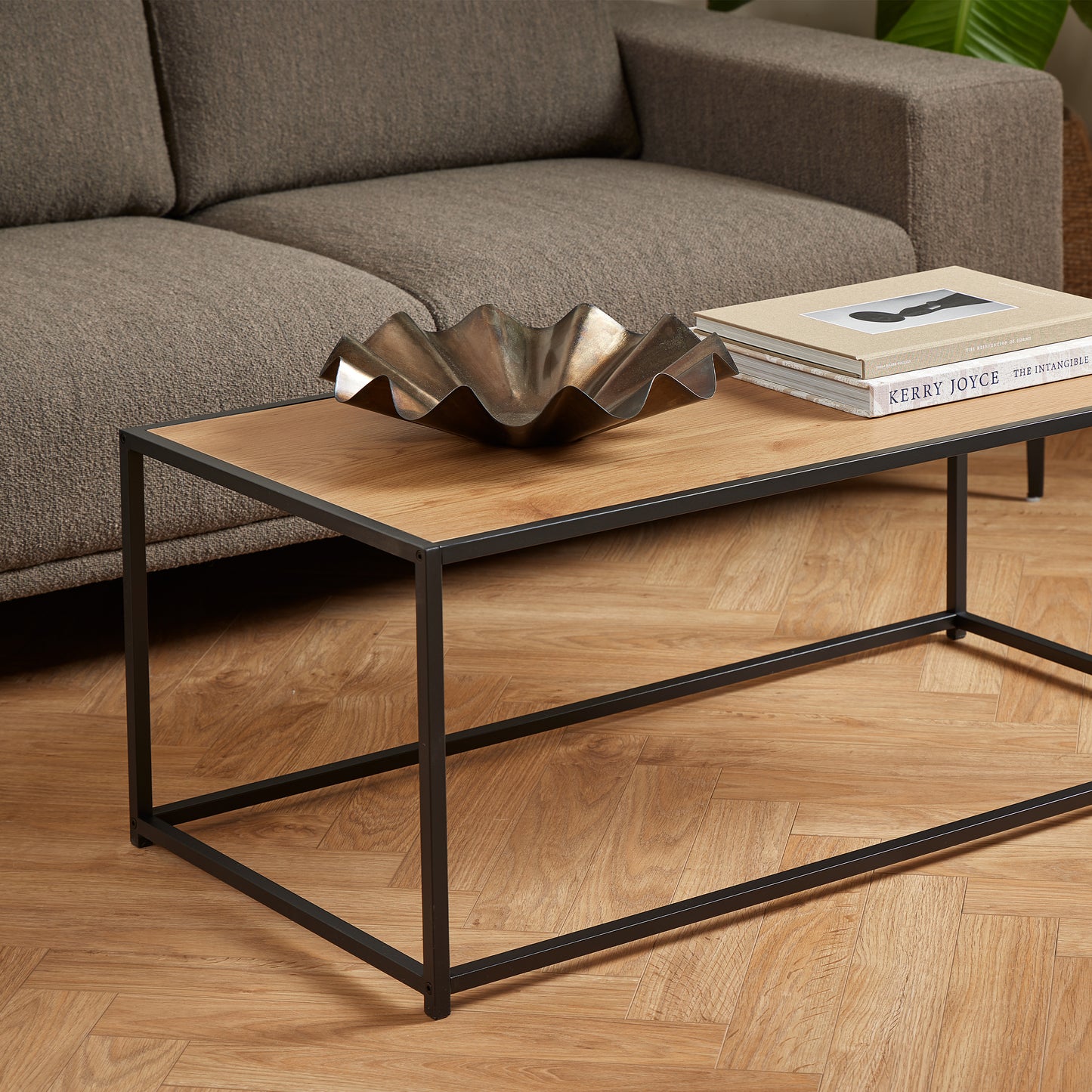 Seaford Black Metal Coffee Table with Oak Top