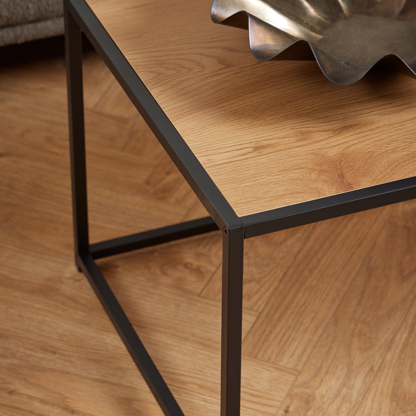 Seaford Black Metal Coffee Table with Oak Top