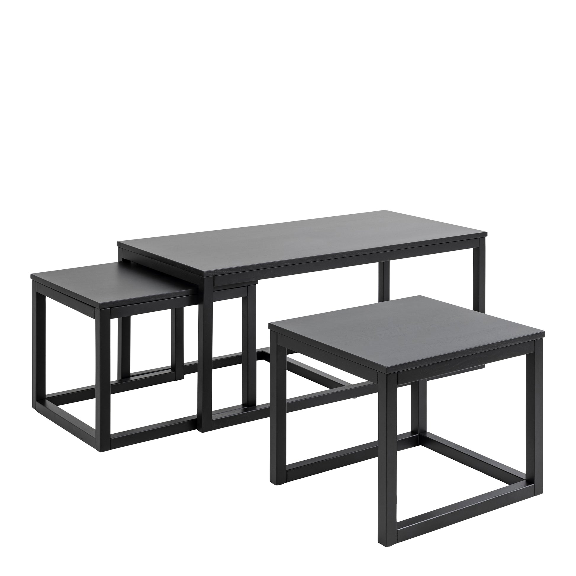 Cornus Square Coffee Table Set in Matt Black Set of 3