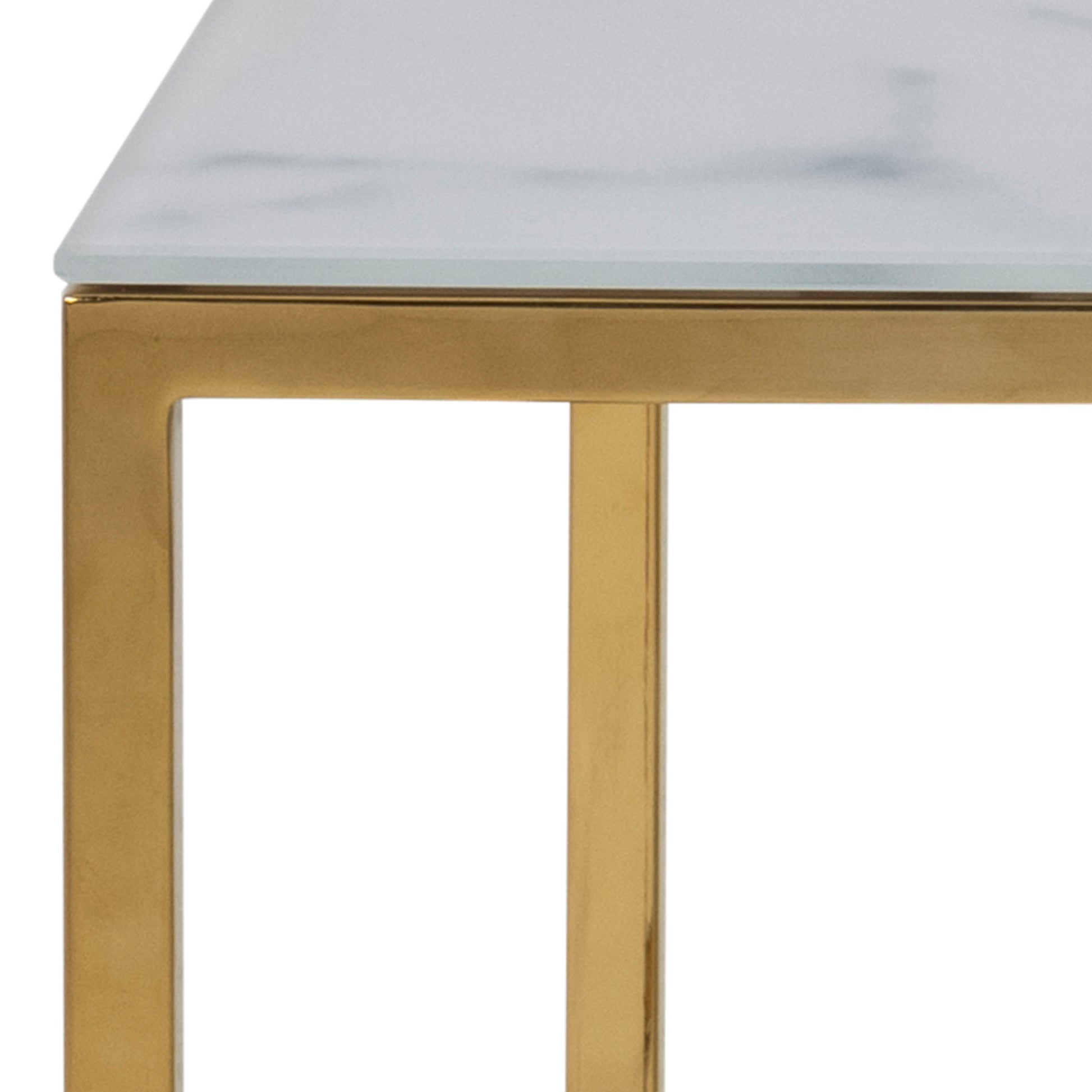 Alisma Open Shelf Coffee Table with White Crystal Clear Marble Glass Top & Gold Legs