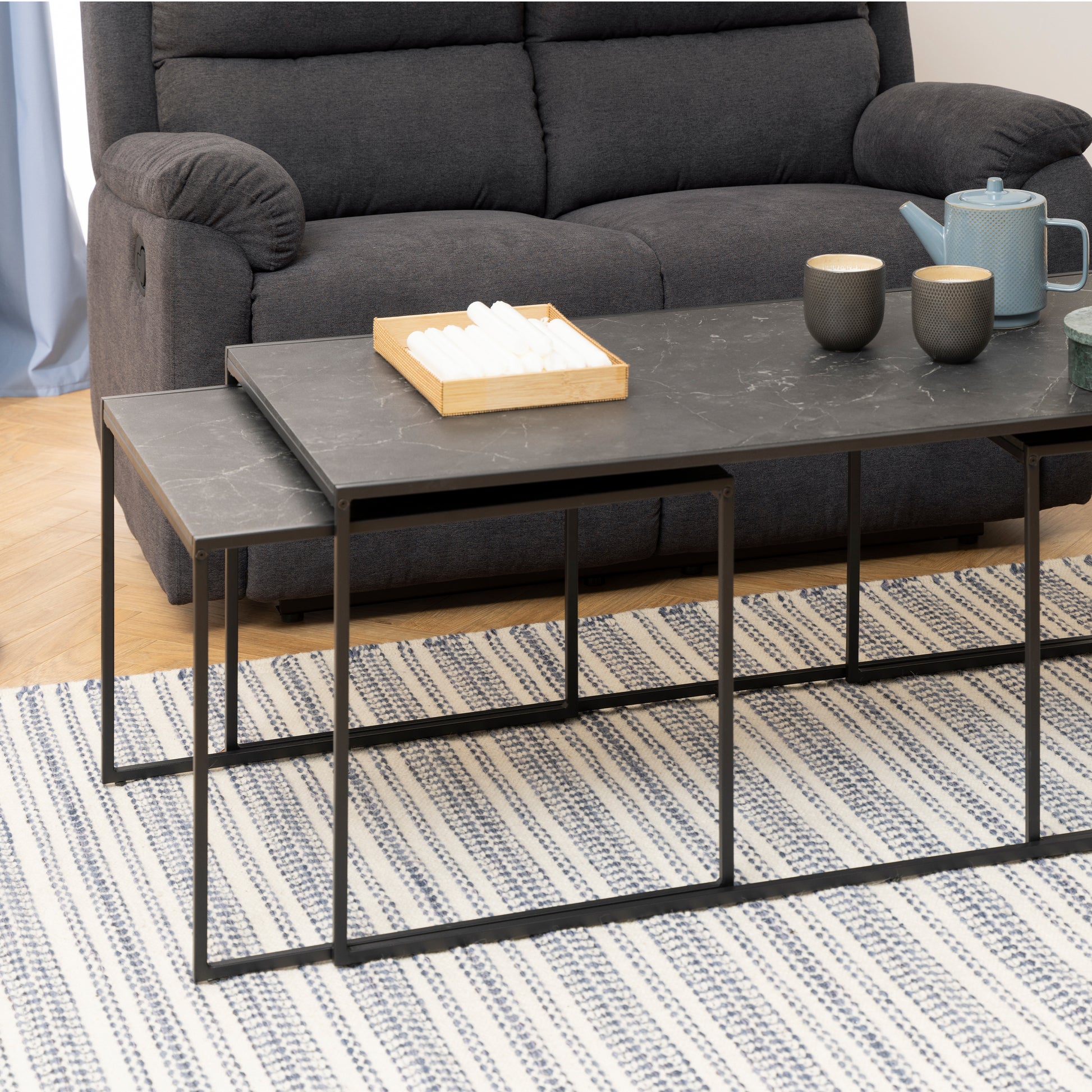 Infinity Square/Coffee Table Setin Matt Black Set of 3