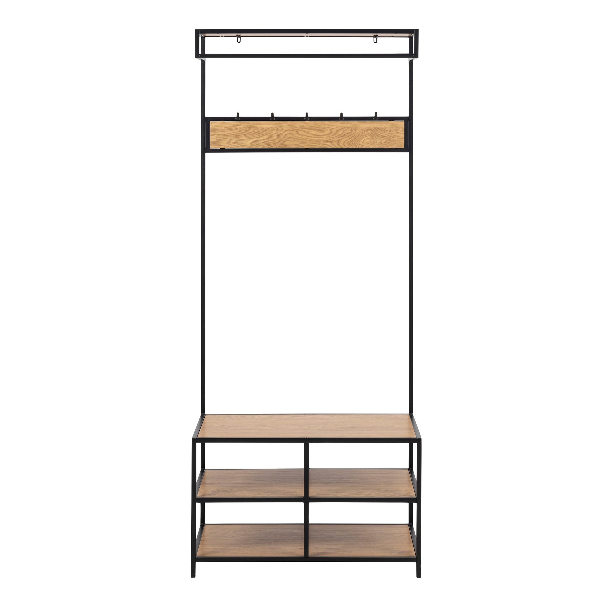 Seaford Clothes Rack with 3 Shelves in Black and Oak