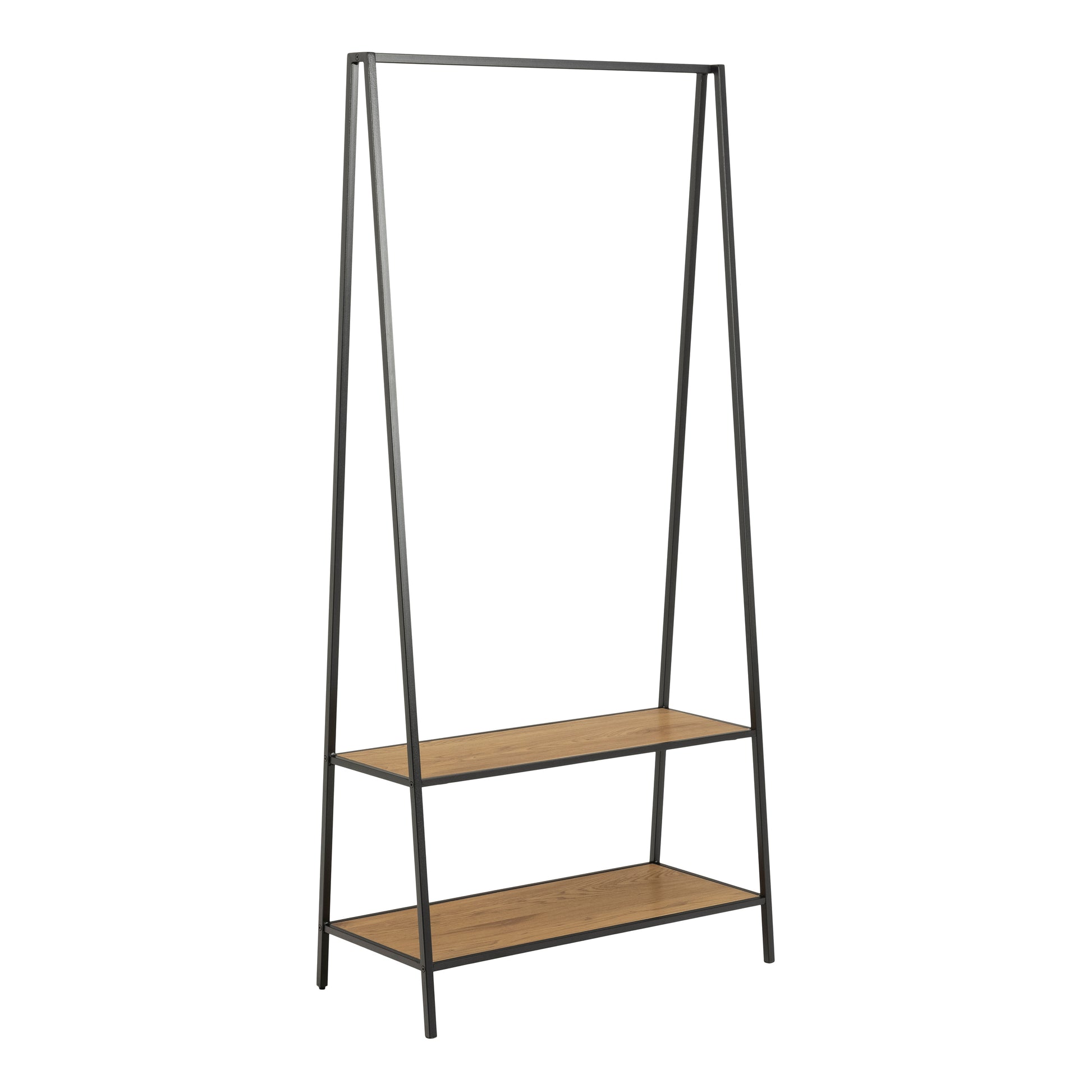 Seaford Black Metal Clothes Rack with 2 Oak Shelves