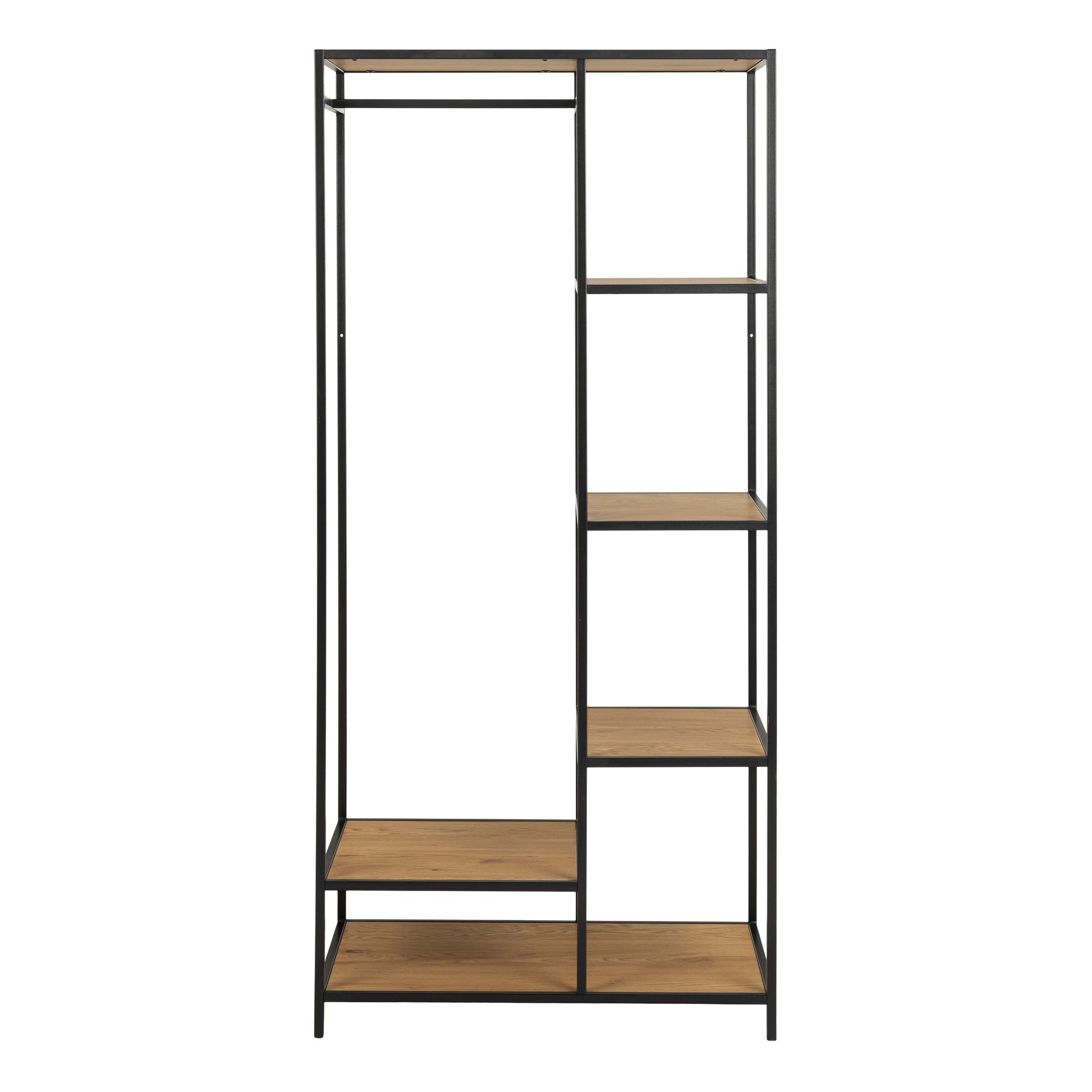 Seaford Black Metal Clothes Rack with 5 Oak Shelves