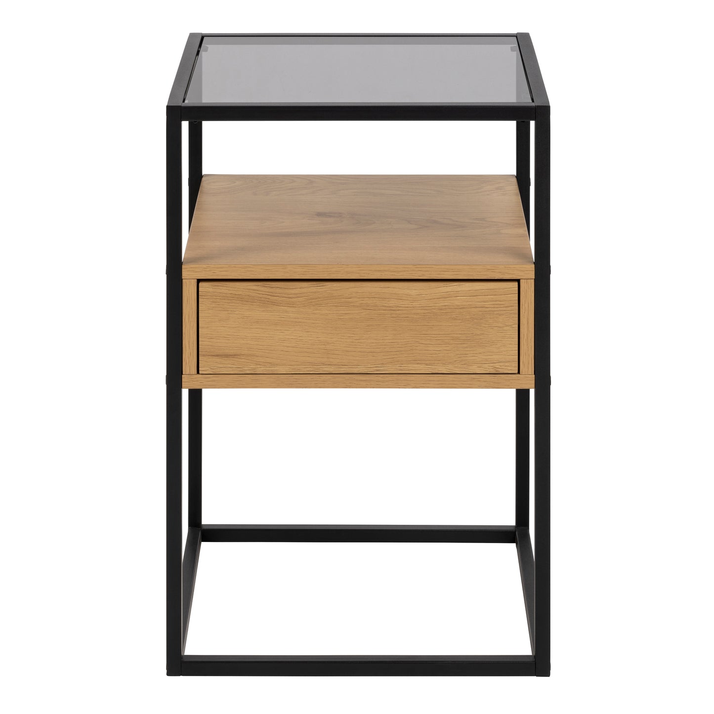 Randolf Square Bedside Table with 1 Drawer in Black and Oak