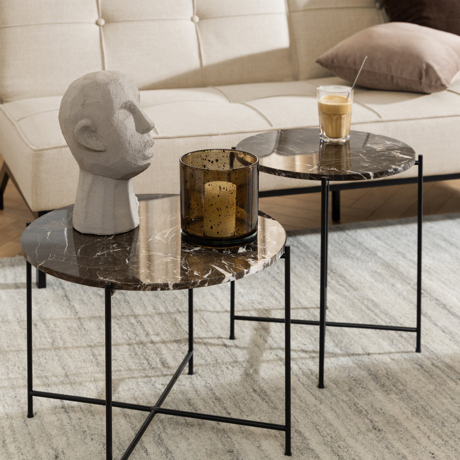 Avila Side Table with Brown Marble Top 52x40cm