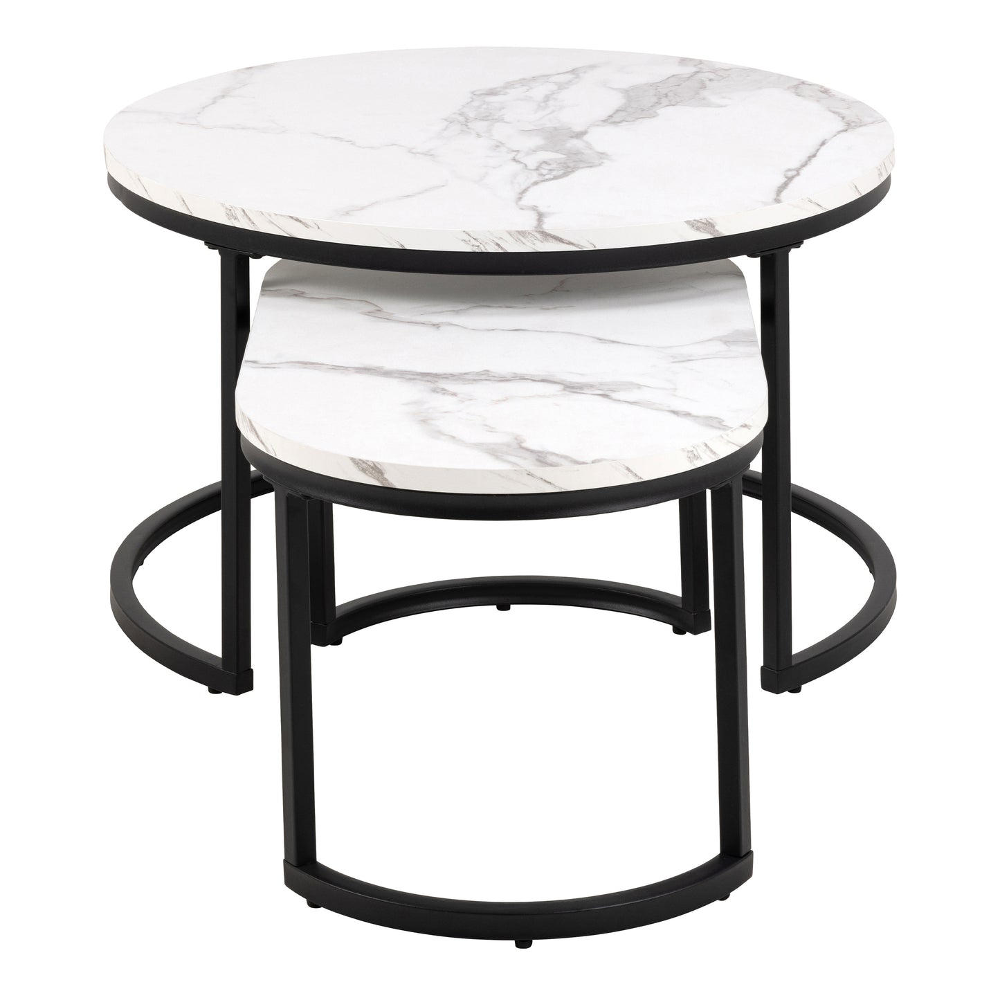 Spiro Coffee Table Set with White Marble Melamine Top & Black Legs