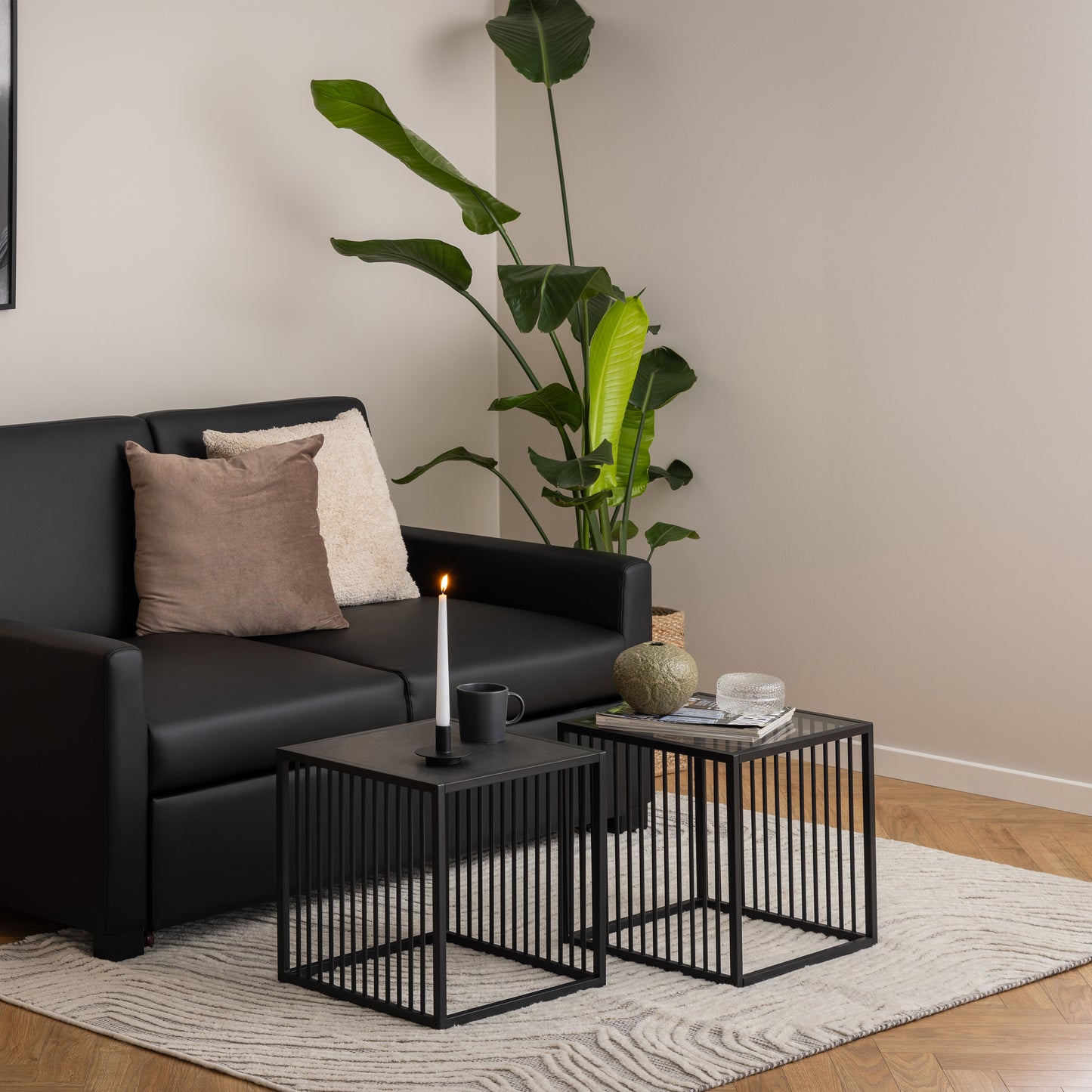 Strington Side Table in Black with Glass Top