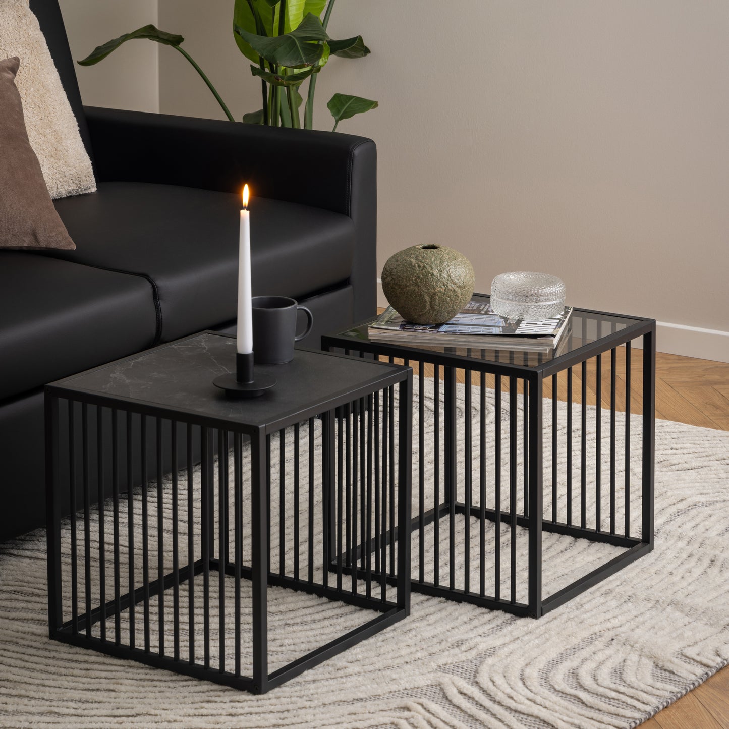 Strington Side Table in Black with Glass Top