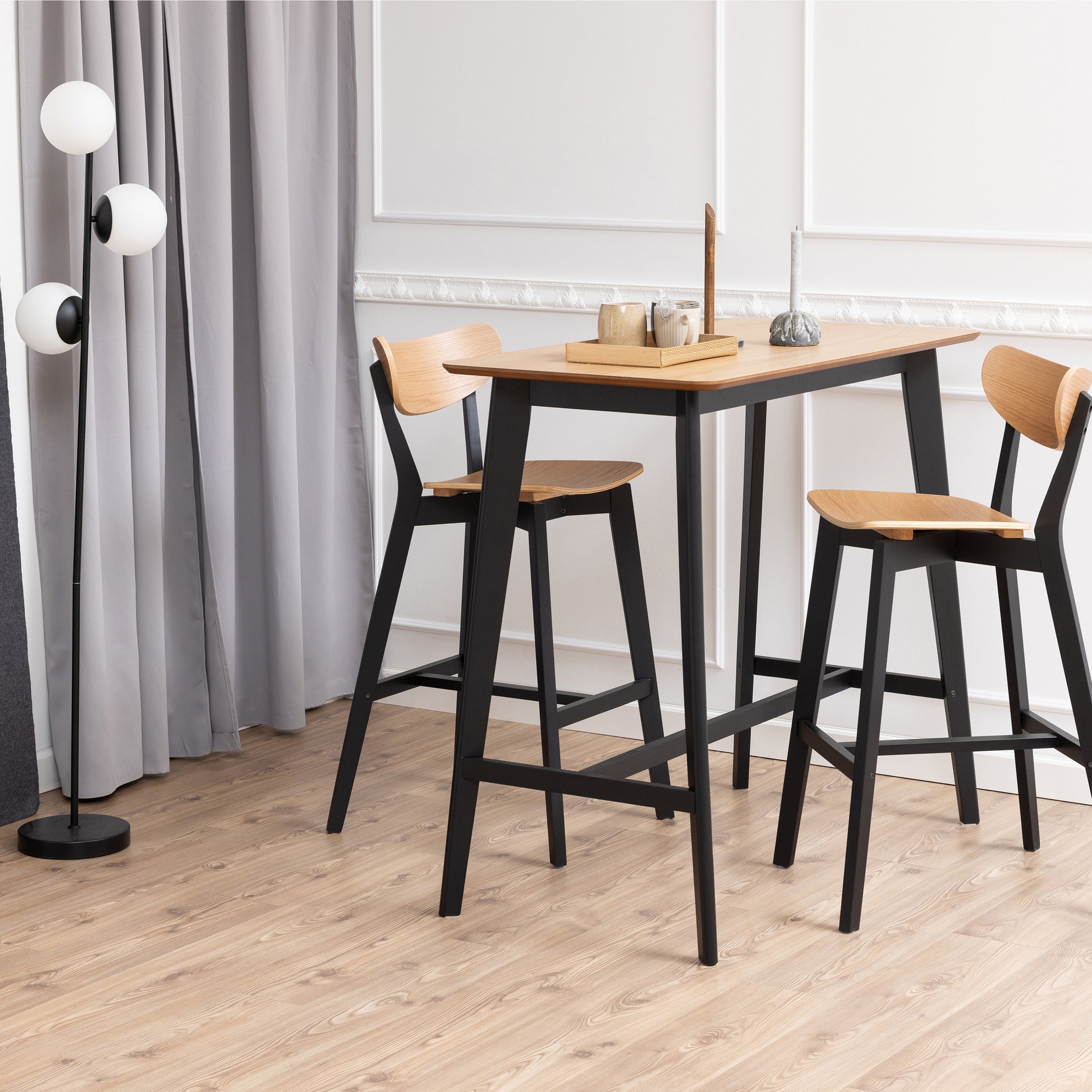 Roxby Bar Stool, Black and Oak Set of 2