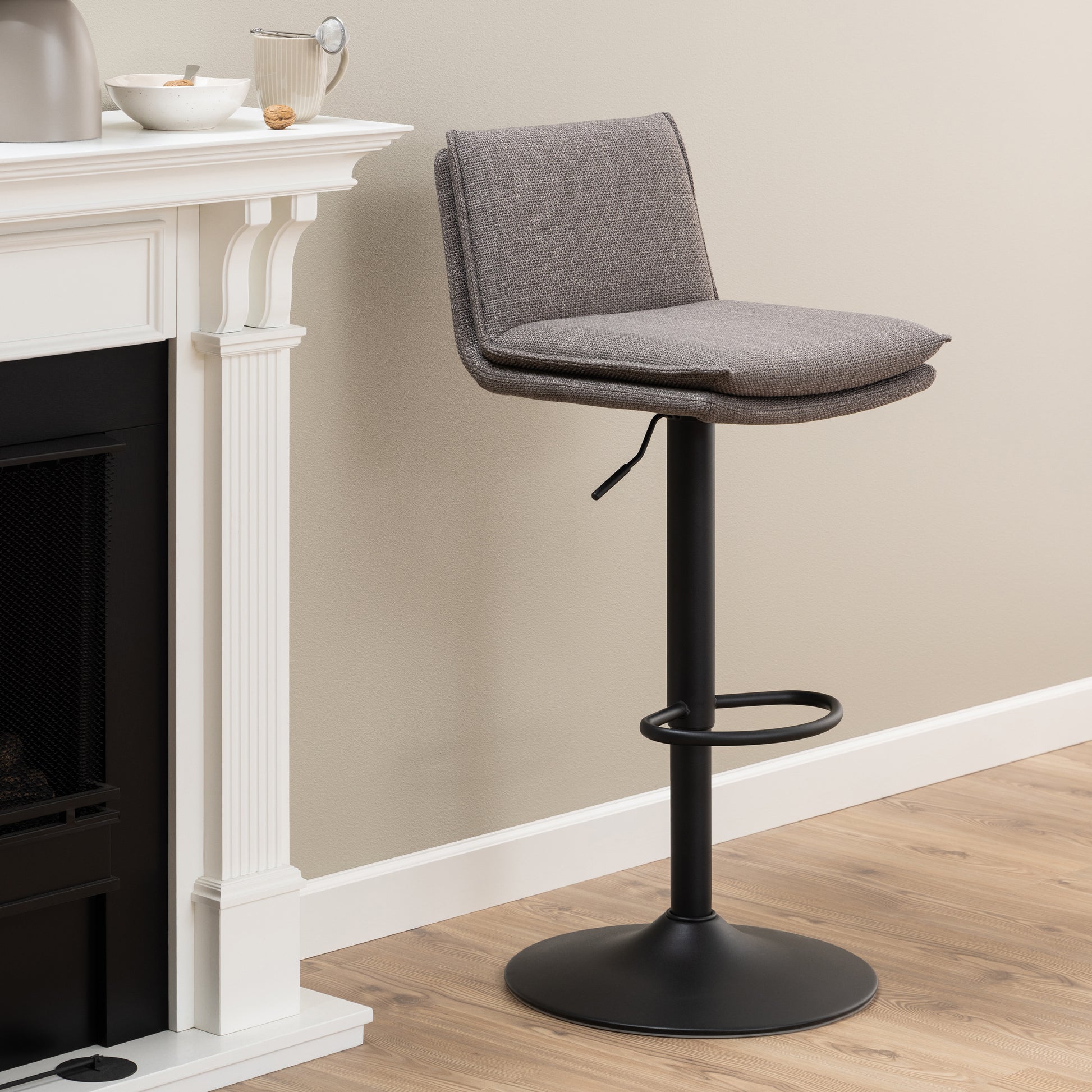 Flynn Swivel Bar Stool with Height Adjustable Function in Light Grey-Brown.