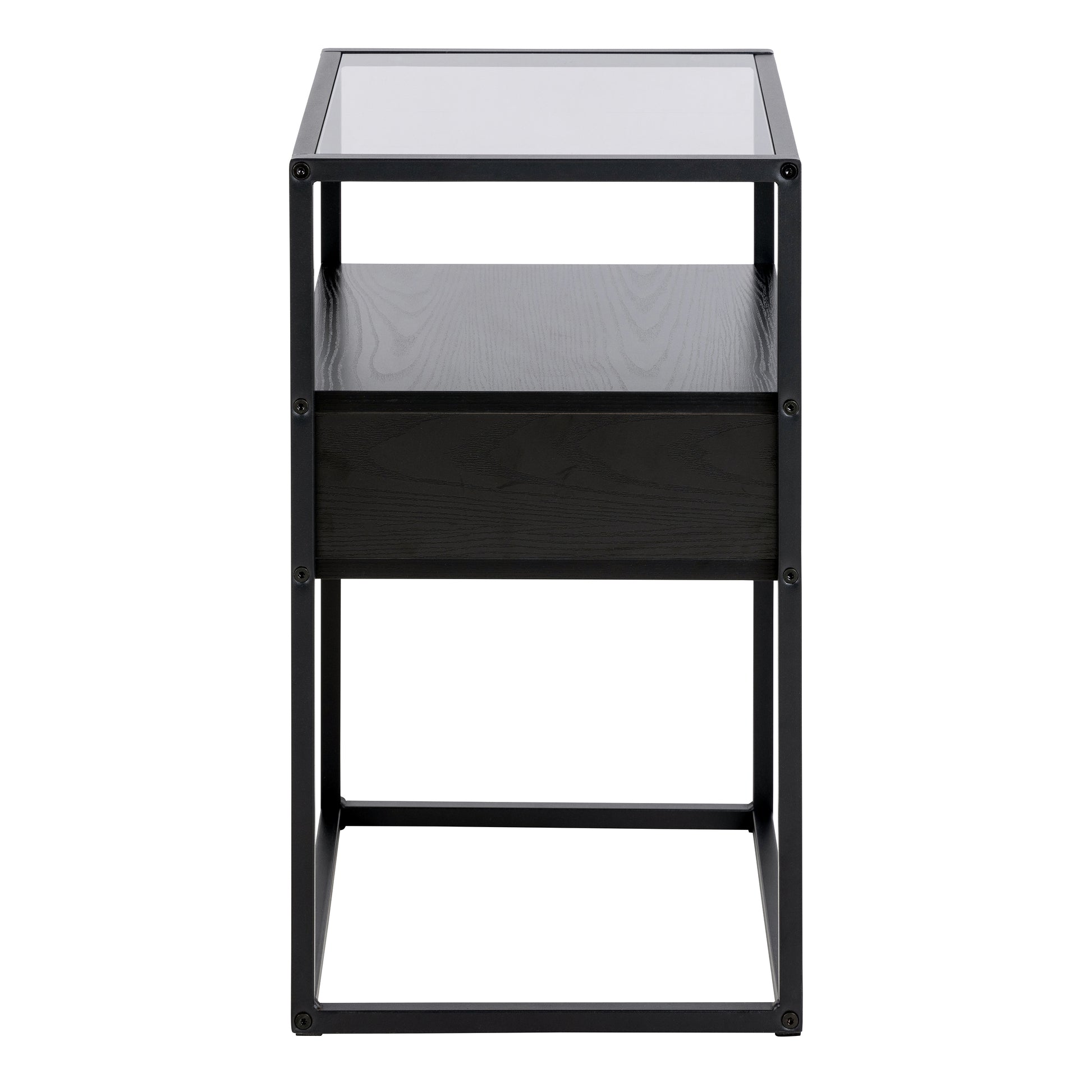 Randolf Bedside Table in Black with Smoked Glass