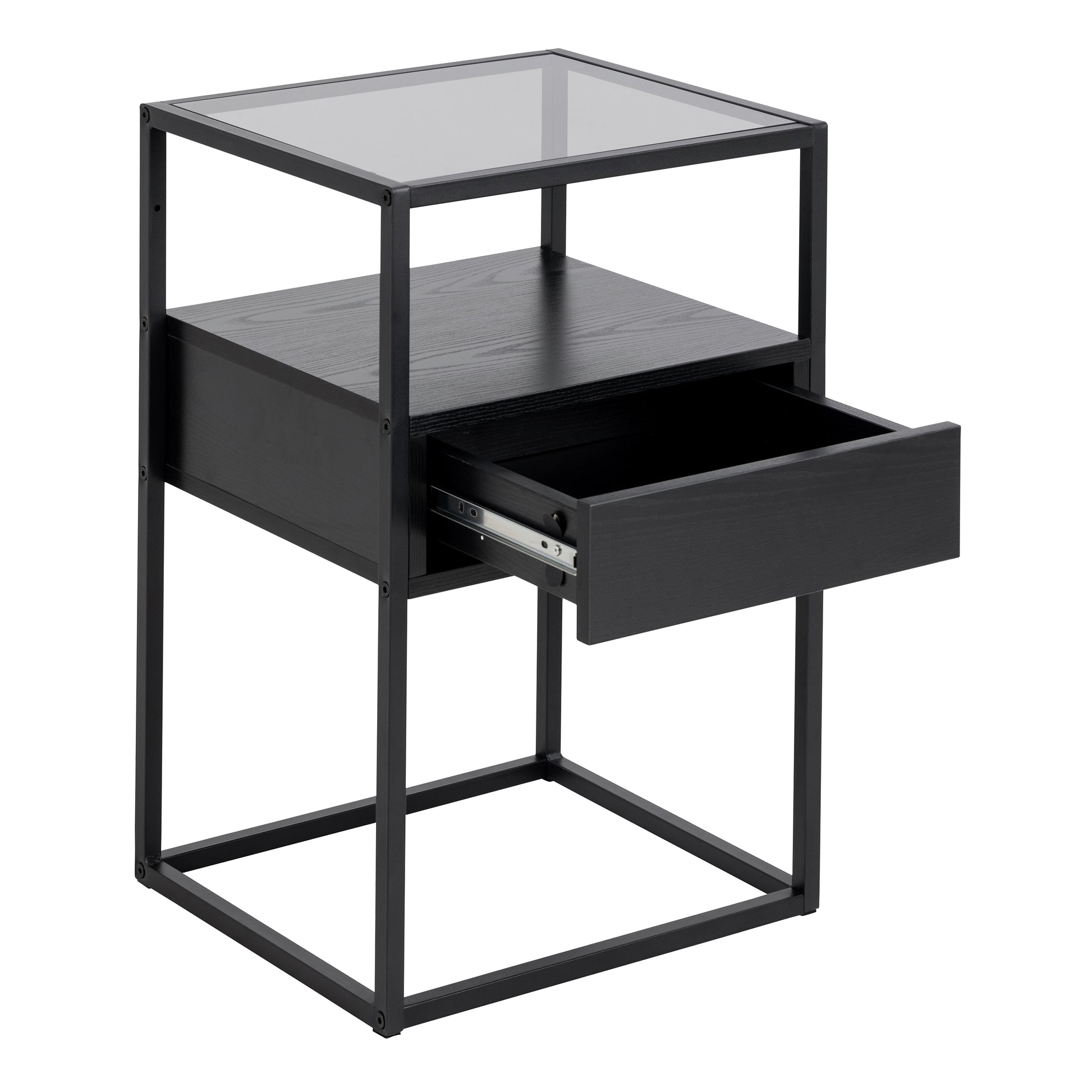 Randolf Bedside Table in Black with Smoked Glass