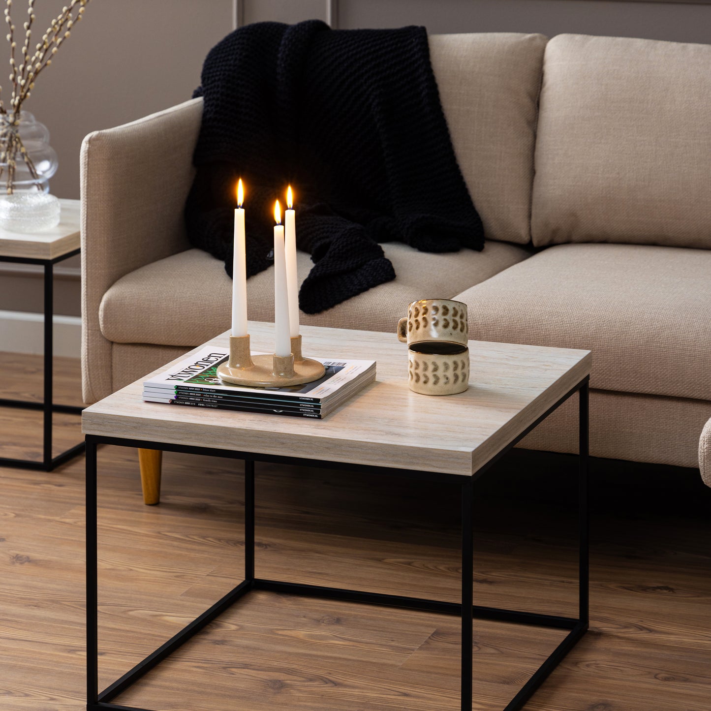 Barossa Coffee Table with Travertine Rough Paper Top & Black Powder Steel Base 60cm