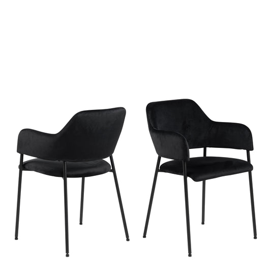 Lima Dining Chair with Armrest in Black Set of 2