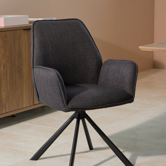 Glenda Dining Chair with Armrest and Swivel Function in Grey