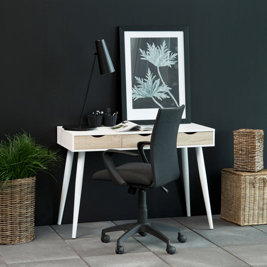 Neptun 3 Drawer Desk in White with 3 Oak Drawers